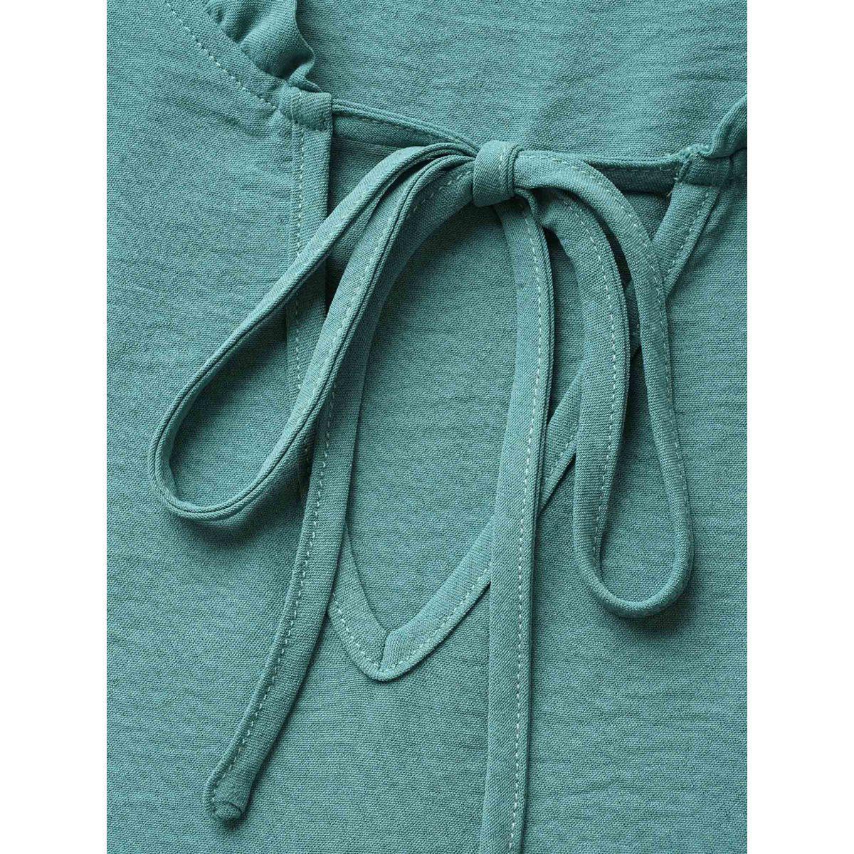 Plus Size Solid Tiered Ruffles Tie Knot Midi Dress Emerald Women Casual Tie knot Notched collar Cap Sleeve Curvy BloomChic 14-16/1X Product Image