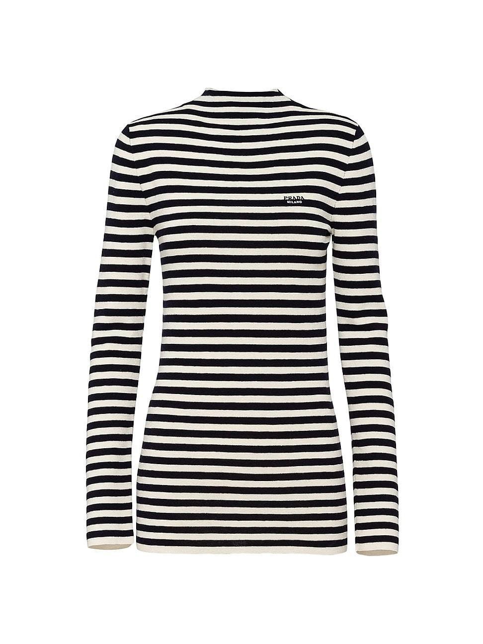 Stripe Mock-Neck Logo Intarsia Wool Top Product Image