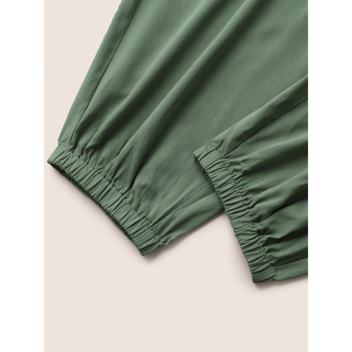 Plus Size Mid Rise Shirred Tapered Leg Pants Women ArmyGreen Resort Mid Rise Vacation Pants BloomChic 14-16/1X Product Image