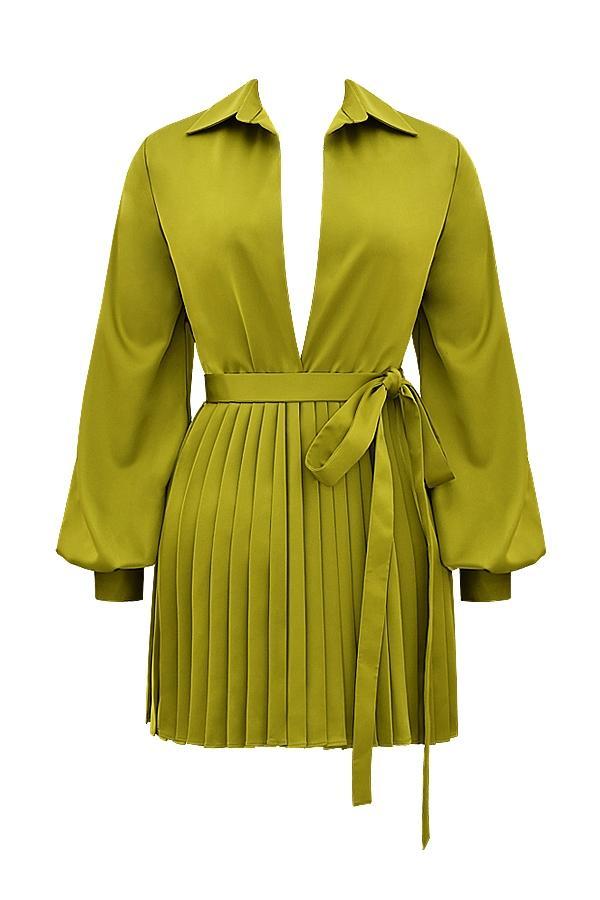 Allegra Chartreuse Pleated Shirt Dress Product Image