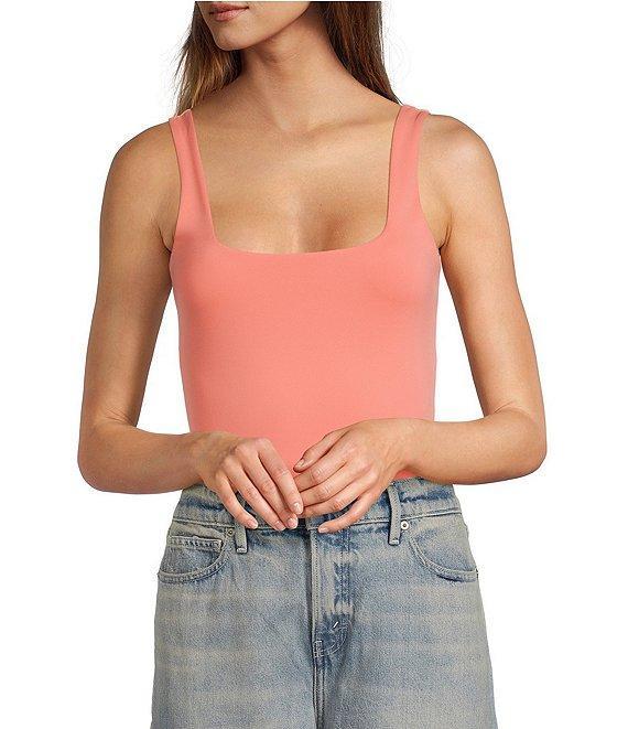 Good American Scuba Knit Modern Square Neck Sleeveless Wide Strap Tank Bodysuit Product Image