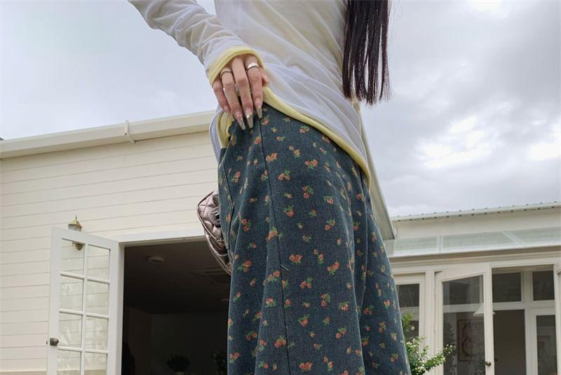 High Waist Floral Print Loose-Fit Wide-Leg Pants Product Image