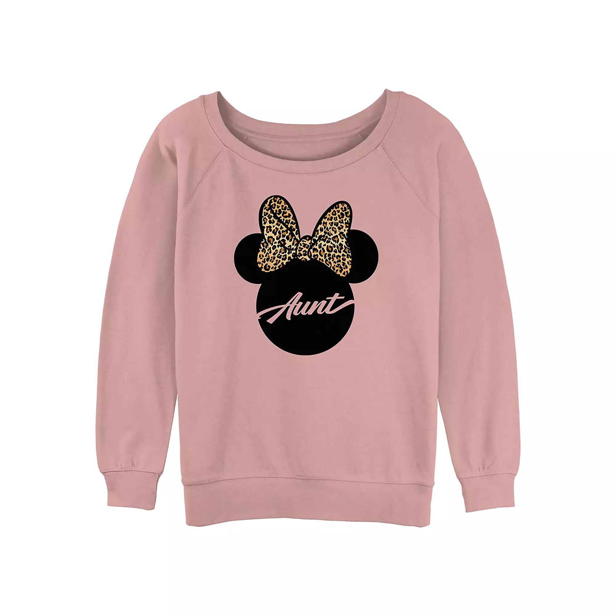 Disney's Minnie Mouse Aunt Leopard Bow Women's Graphic Pullover, Size: Small, Desert Pink Product Image