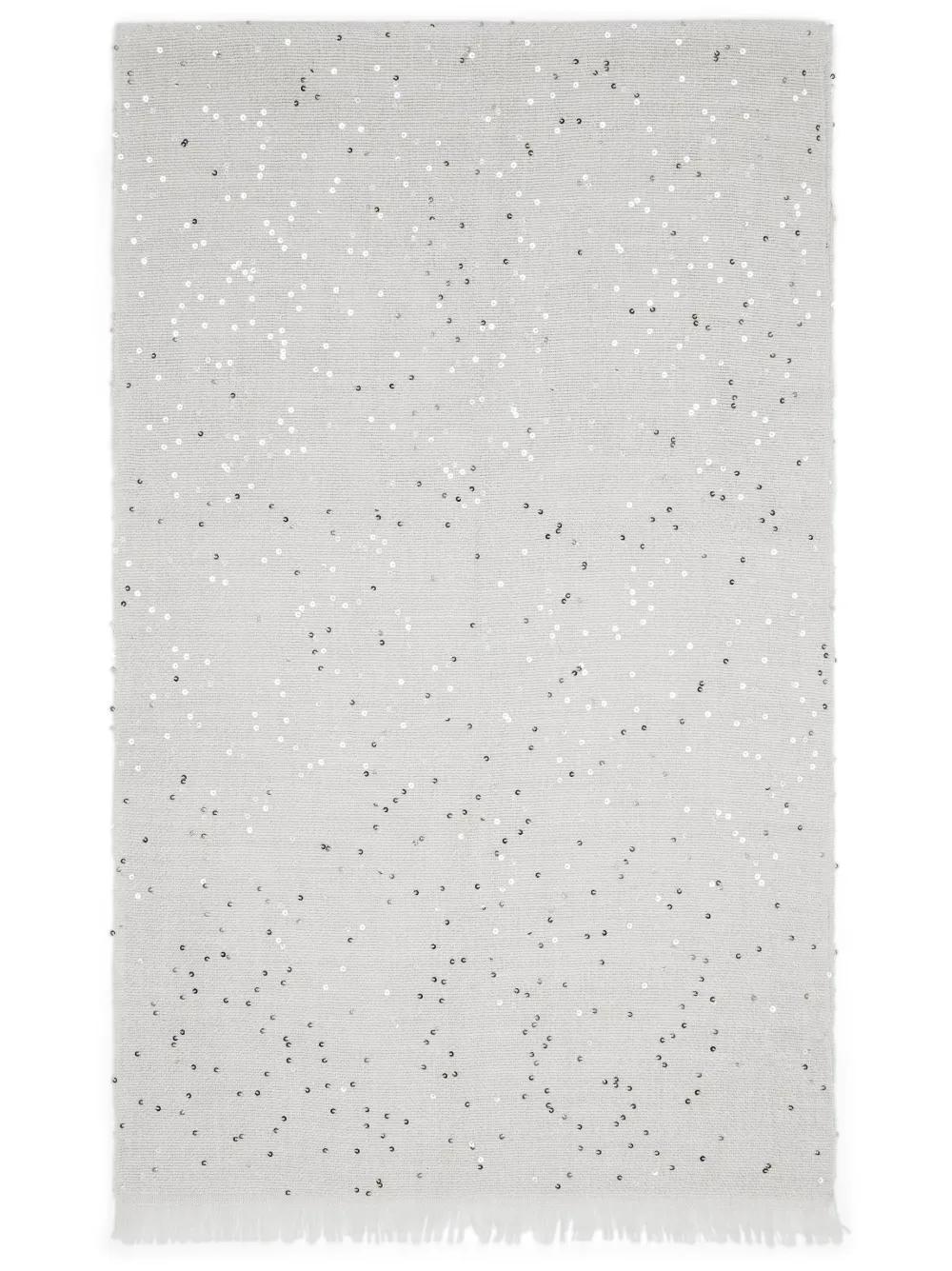 BRUNELLO CUCINELLI Fringed Sequin Detailing Scarf In Light Grey Product Image