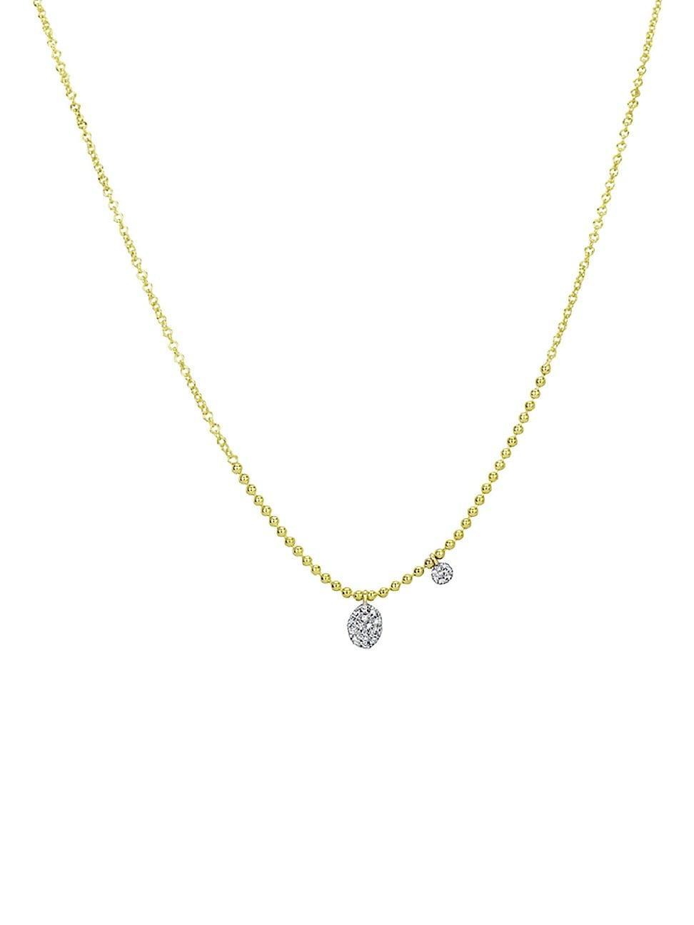 Womens 14K Yellow Gold & Pav Diamond Oval Drop Ball Chain Necklace Product Image