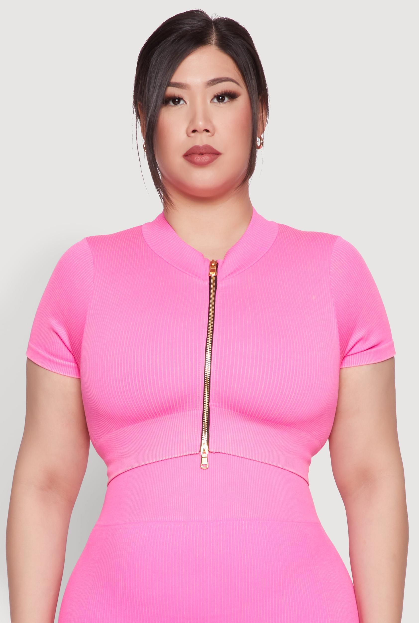 Womens Plus Size Daisy Mineral Wash Seamless Zip Front Top Product Image