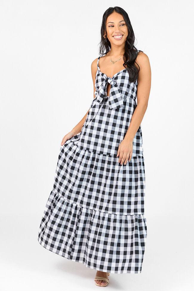 Checked Out Black and White Gingham Tie Front Maxi Dress FINAL SALE Product Image