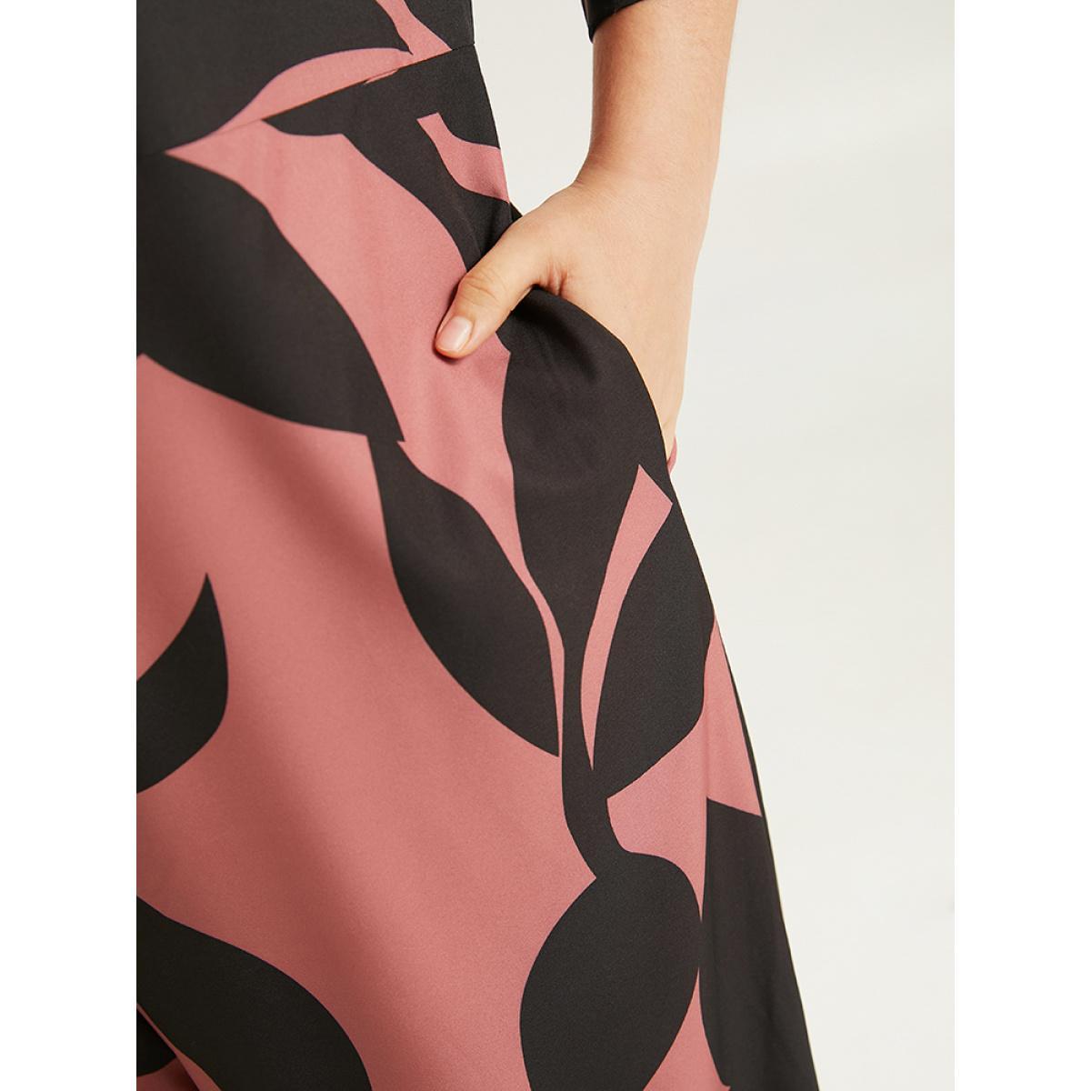 Plus Size DustyPink Silhouette Floral Print Zipper Belted Jumpsuit Women Elegant Elbow-length sleeve Shirt collar Everyday Loose Jumpsuits BloomChic 26/4X Product Image
