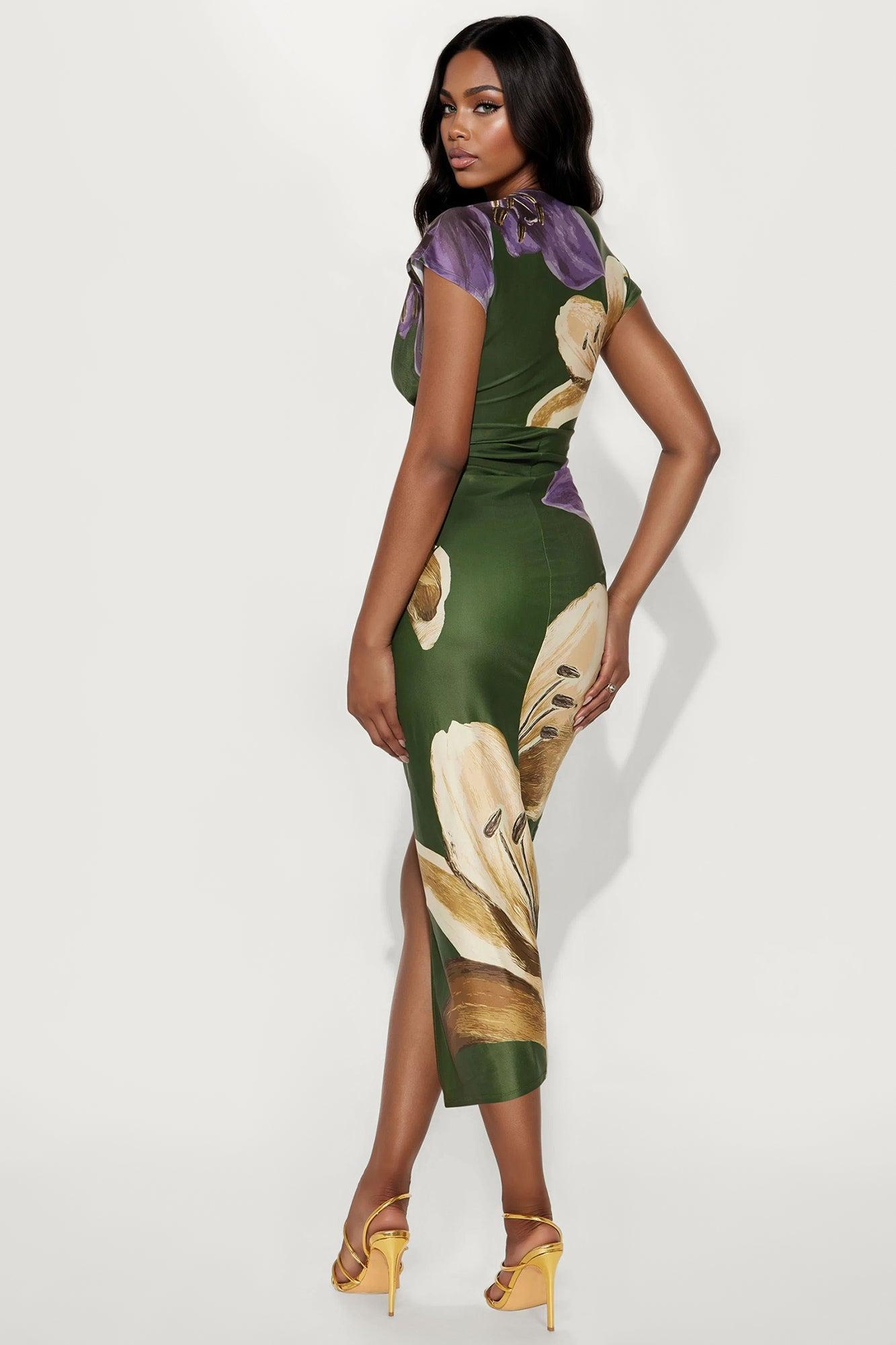 Kamryn Short Sleeve Maxi Dress - Olive/combo Product Image
