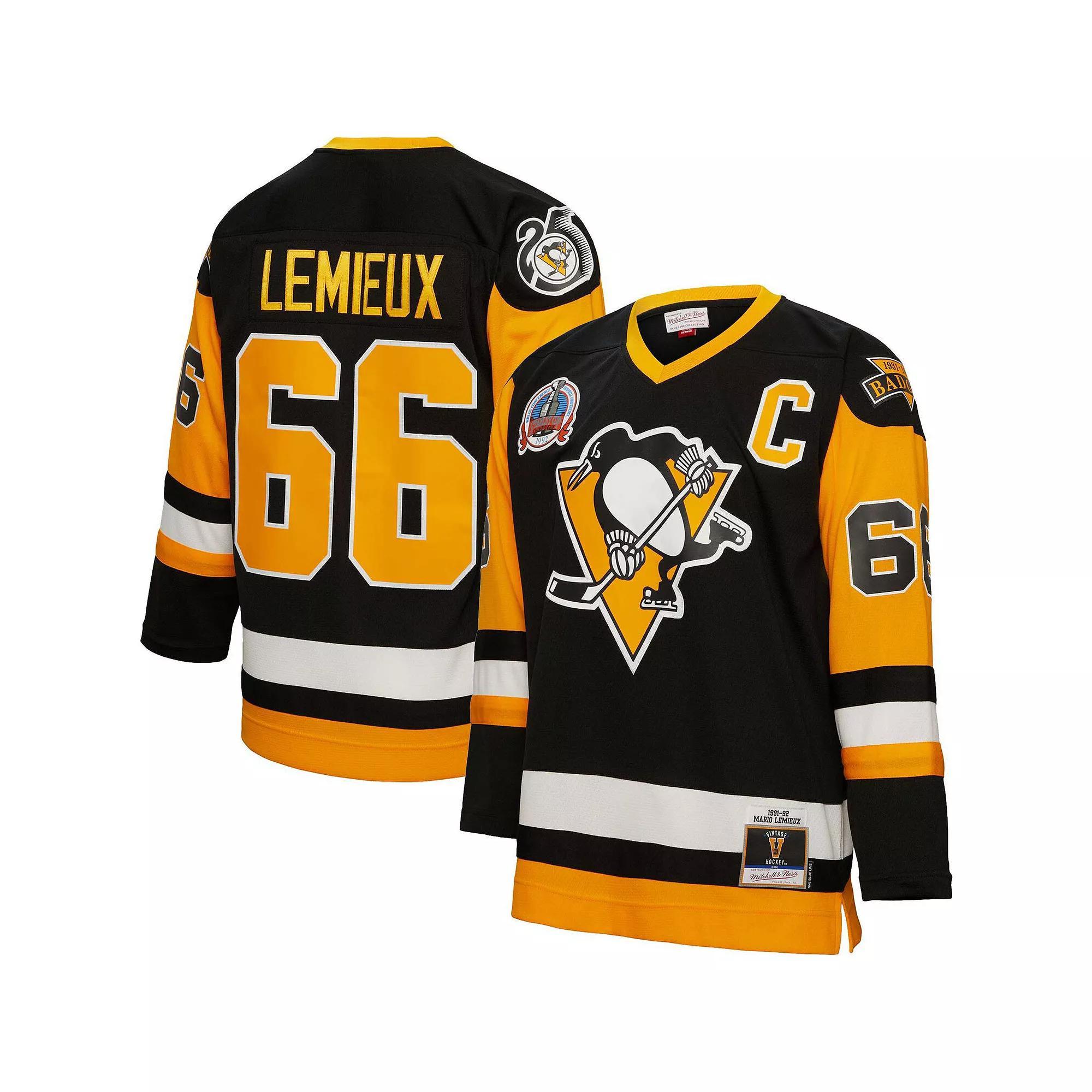 Mens Mitchell & Ness Mario Lemieux Pittsburgh Penguins Big & Tall 1991 Captain Patch Blue Line Player Jersey Product Image