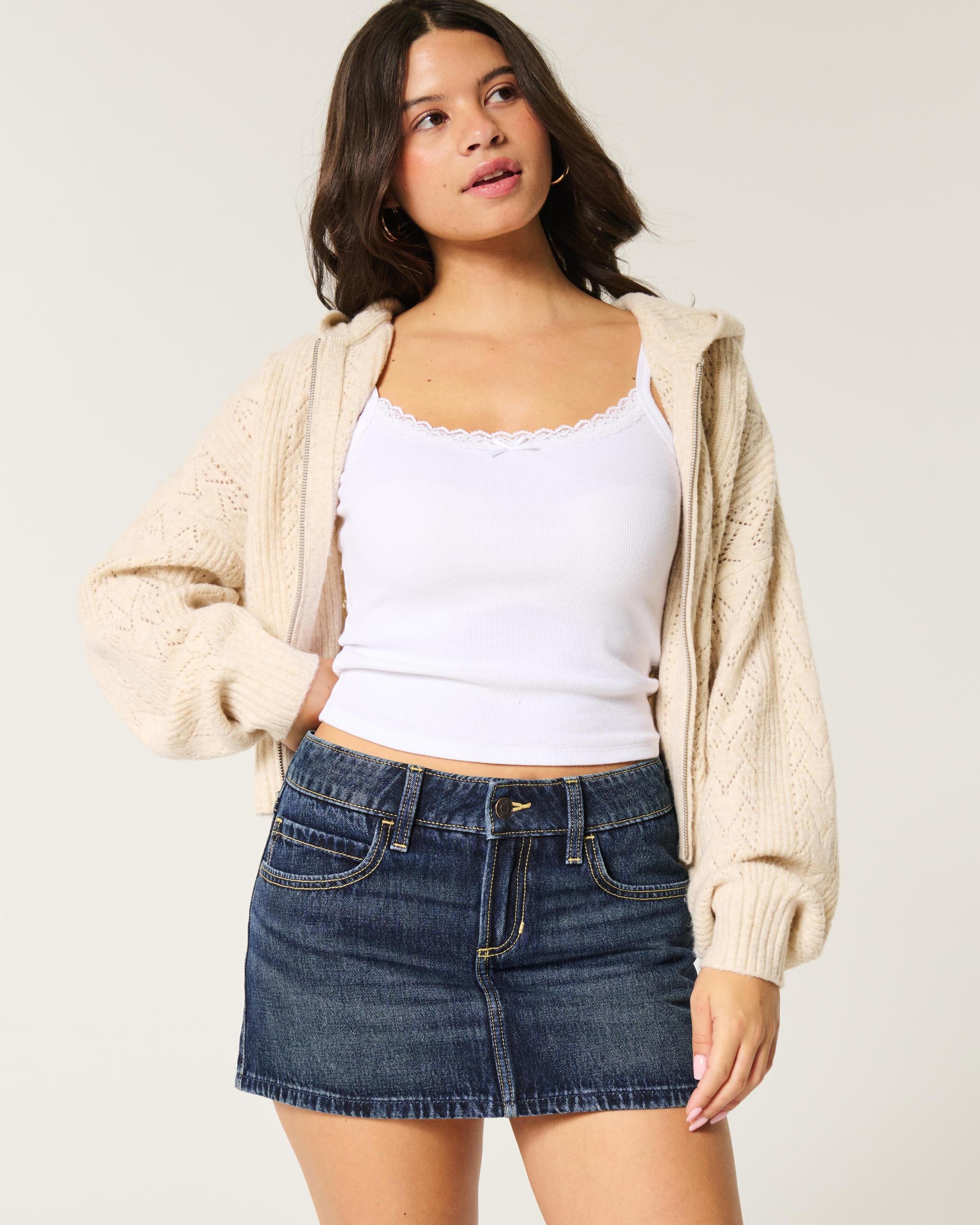 Low-Rise Light Wash Denim Mini Skort Product Image