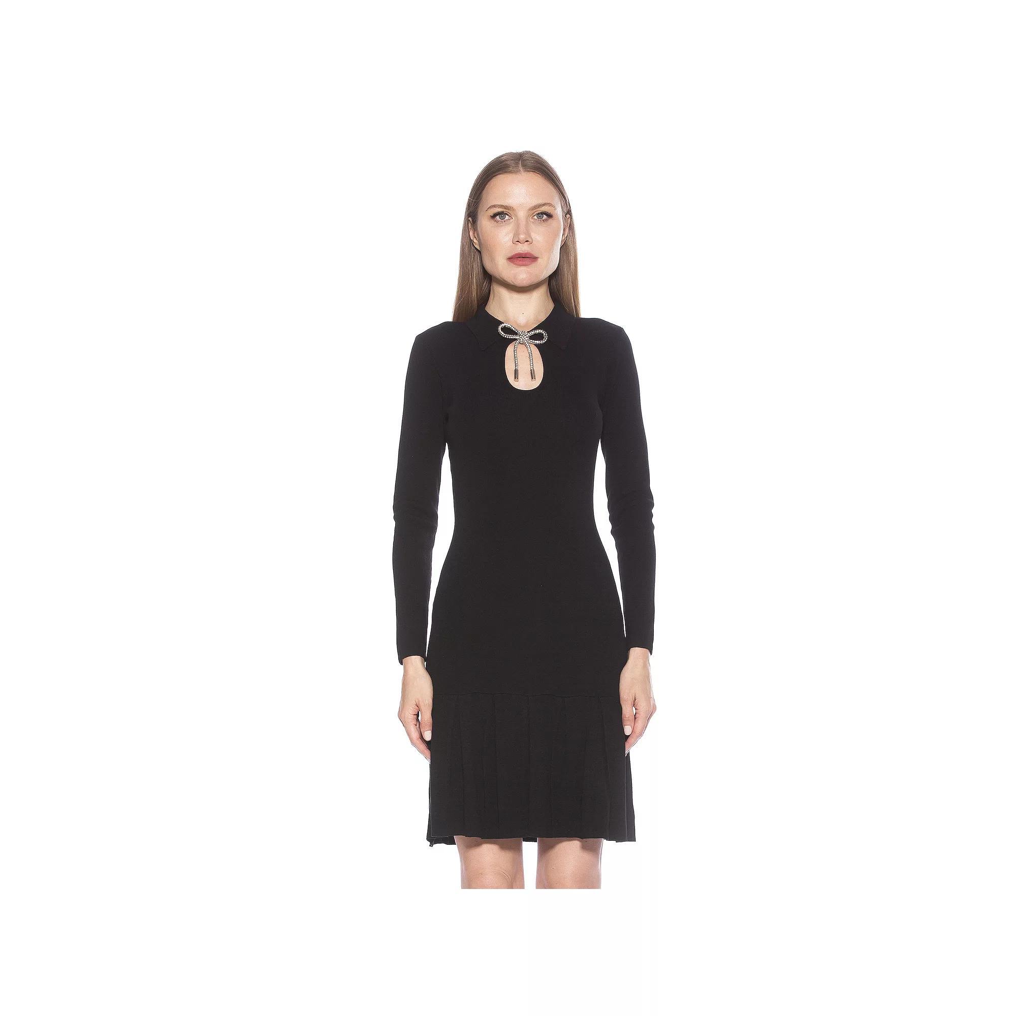 Women's ALEXIA ADMOR Sloane Long Sleeve Fit And Flare Knit Dress, Size: Large, Black Product Image