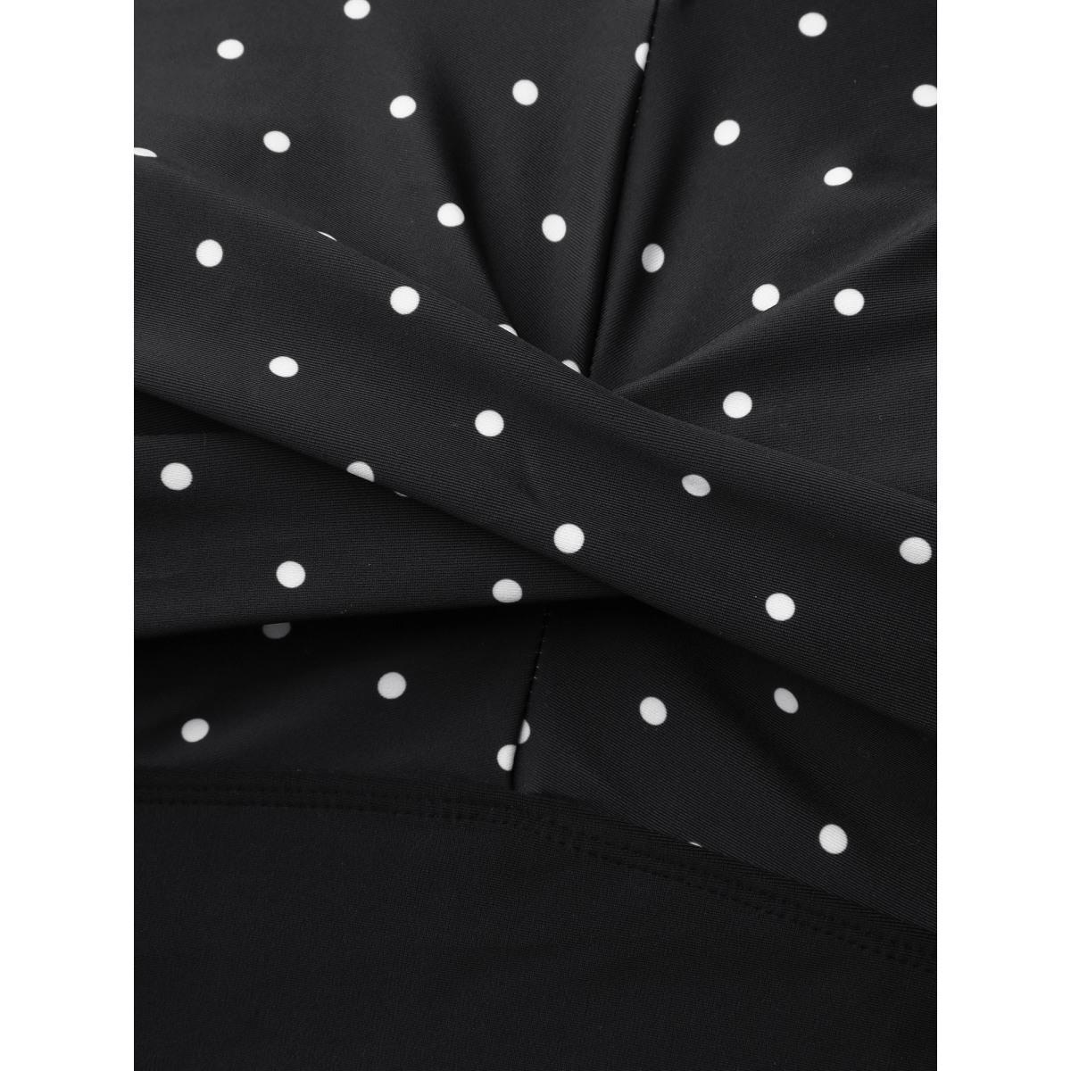 Plus Size Polka Dots Spliced Ruched One-Piece Swimsuit Women's Swimwear Black Beach Twist Curve Bathing Suits High stretch One Pieces BloomChic 22-24/3X Product Image