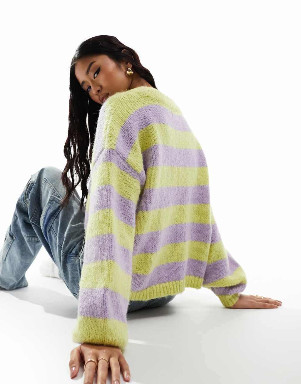 Only sweater in lime and lilac stripe  Product Image
