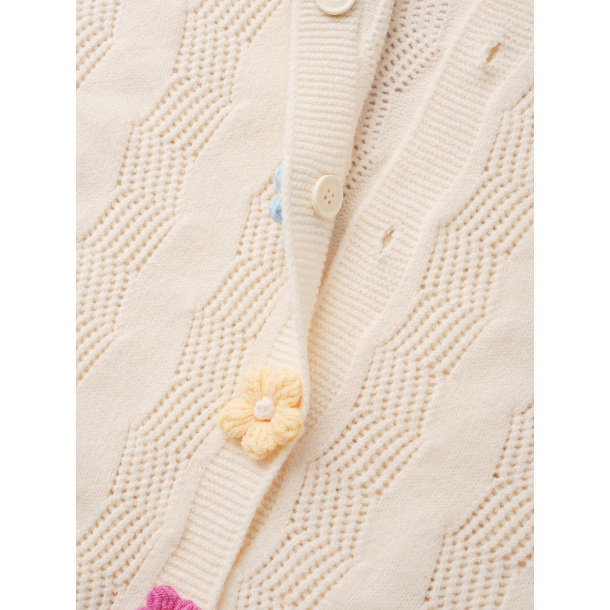 Plus Size Supersoft Essentials Stereo Flower Design Textured Cardigan Beige Women Casual Loose Long Sleeve Everyday Cardigans BloomChic 12/L Product Image