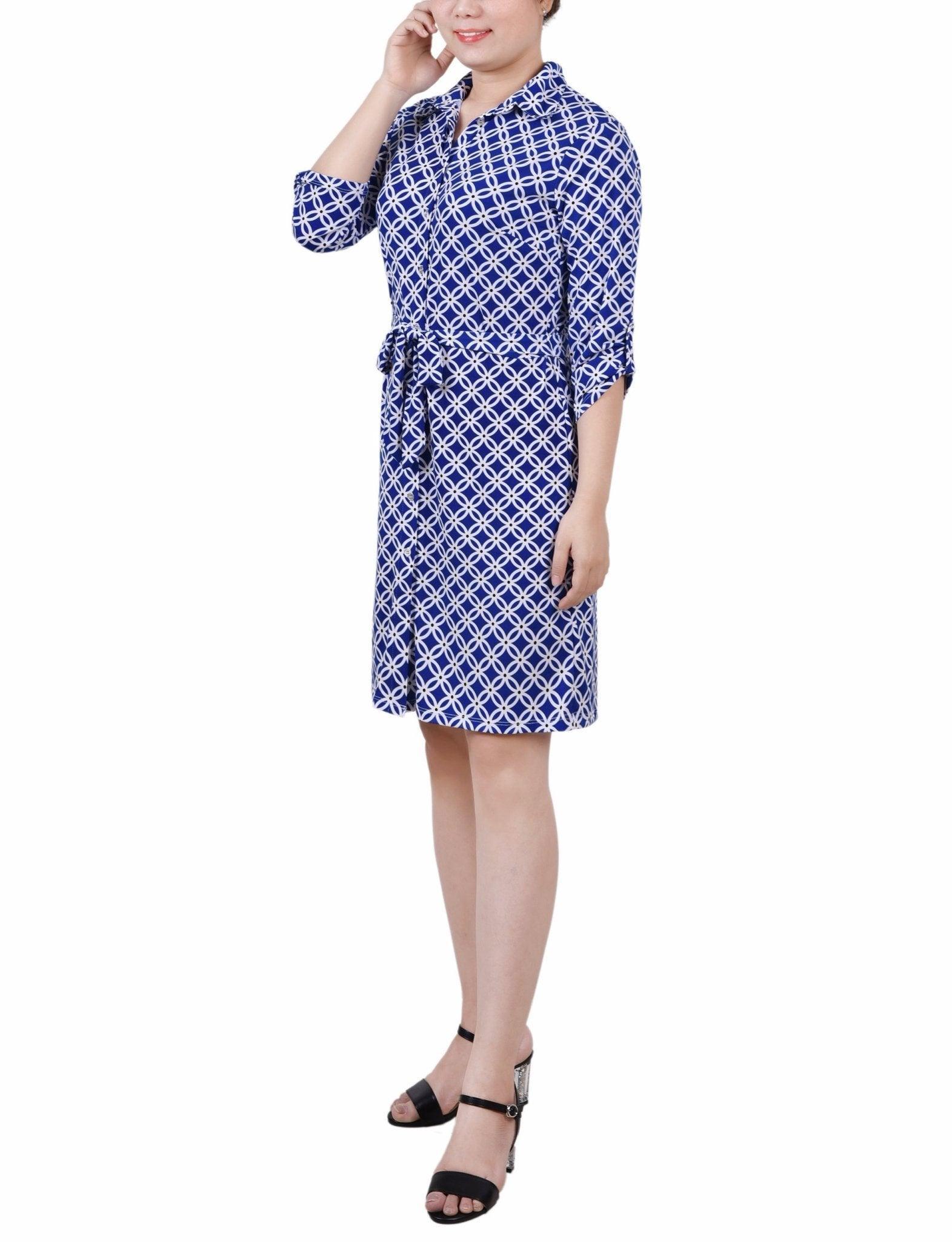 Royal White Black 3/4 Roll Tab Sleeve Collared Dress - Petite Product Image
