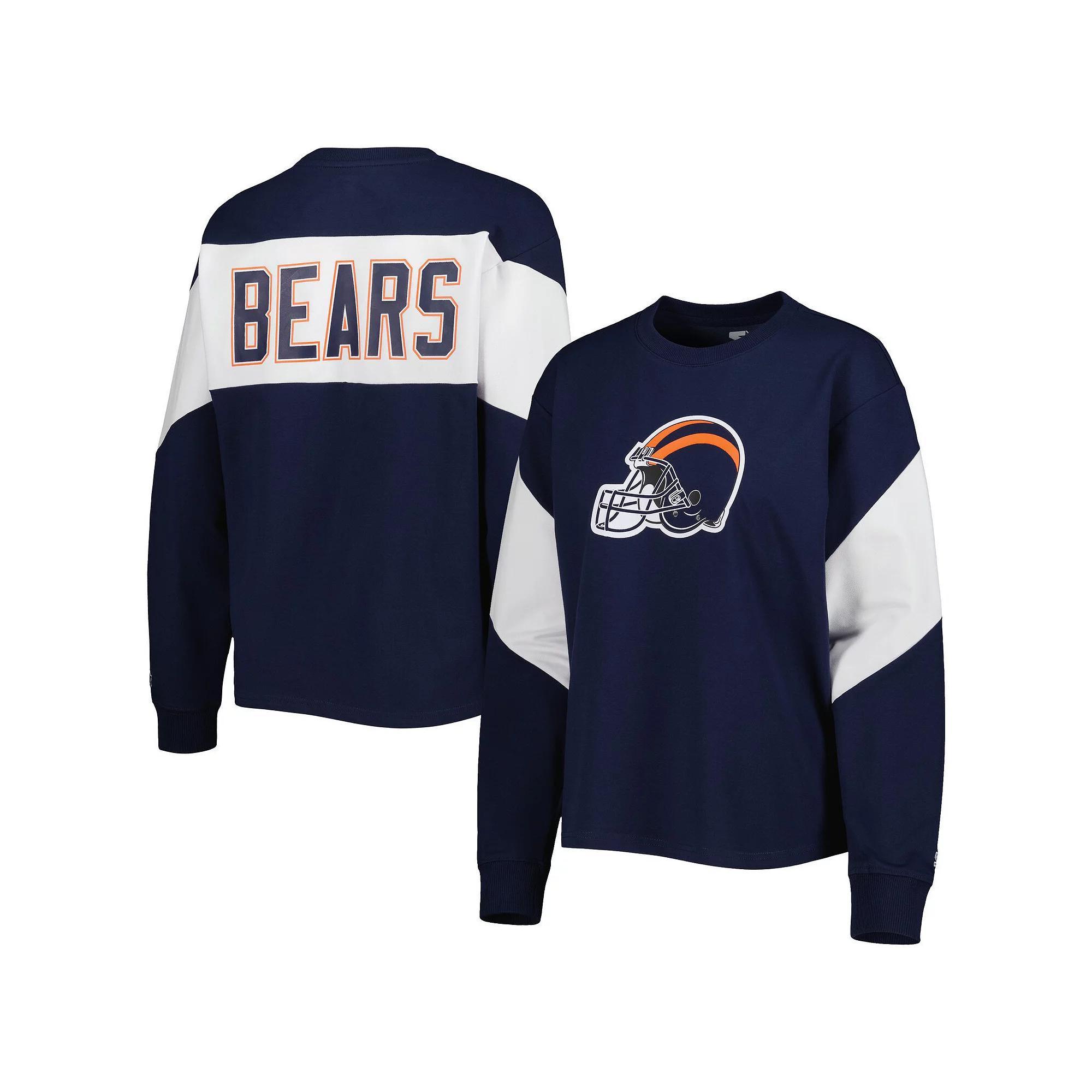 Women's Starter Navy Chicago Bears Insight Crop Tri-Blend Long Sleeve T-Shirt, Size: Large, Blue Product Image