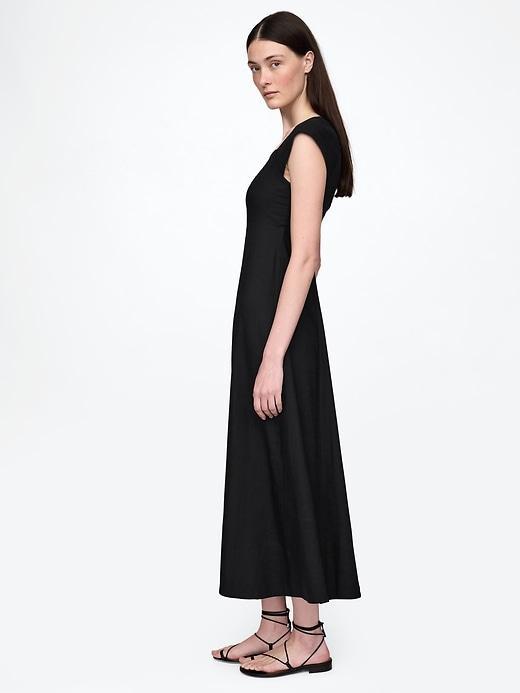 Linen-Blend Cap-Sleeve Maxi Dress Product Image