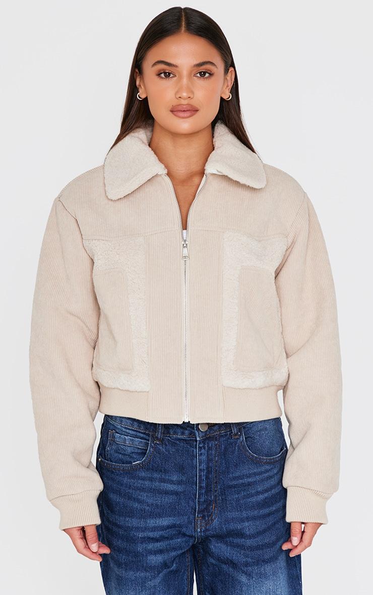 Cream Corduroy Borg Jacket Product Image
