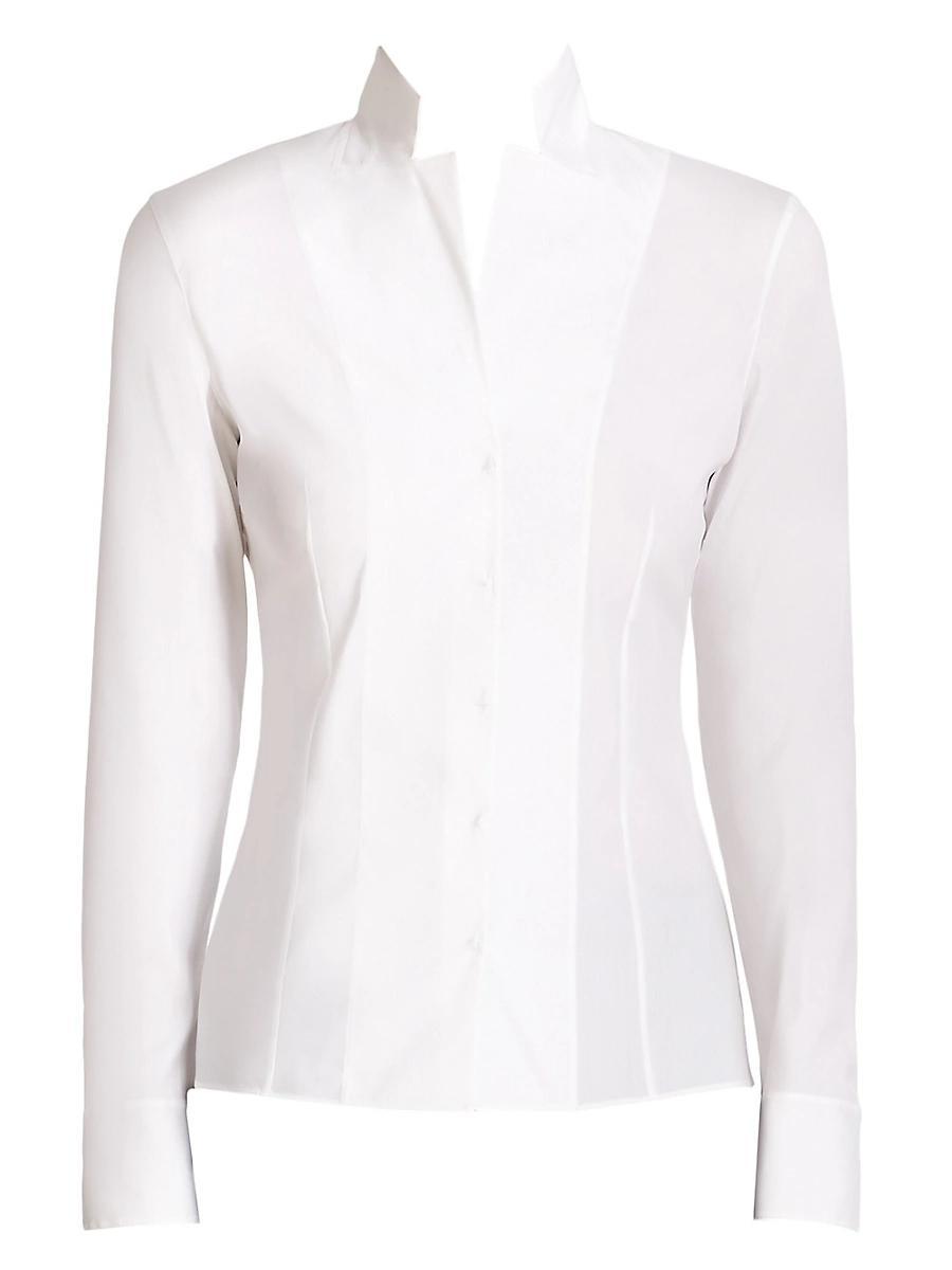 Long-Sleeve Notched-Collar Poplin Blouse Product Image