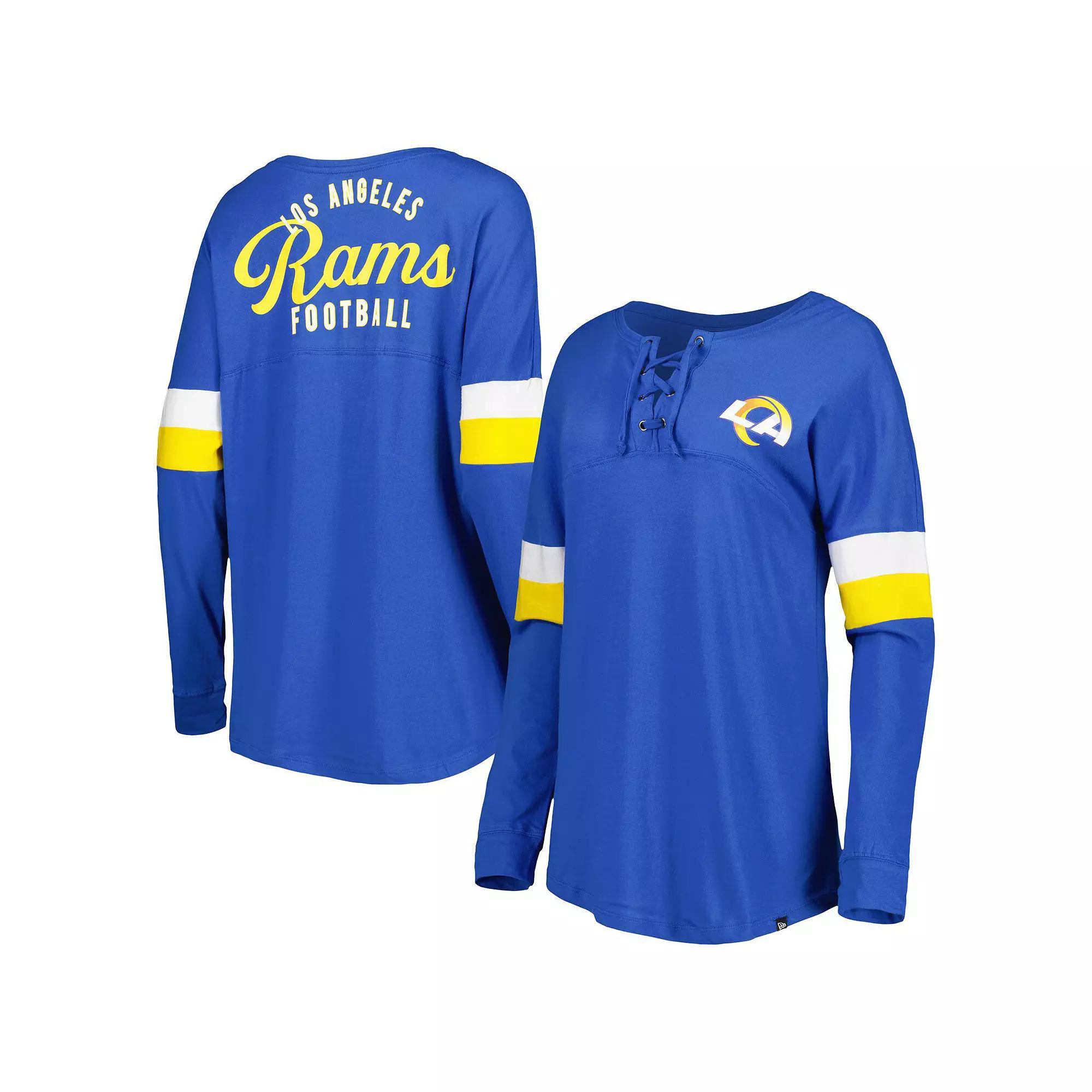 Women's New Era  Royal Los Angeles Rams Athletic Varsity Lightweight Lace-Up Long Sleeve T-Shirt, Size: Medium, Blue Product Image