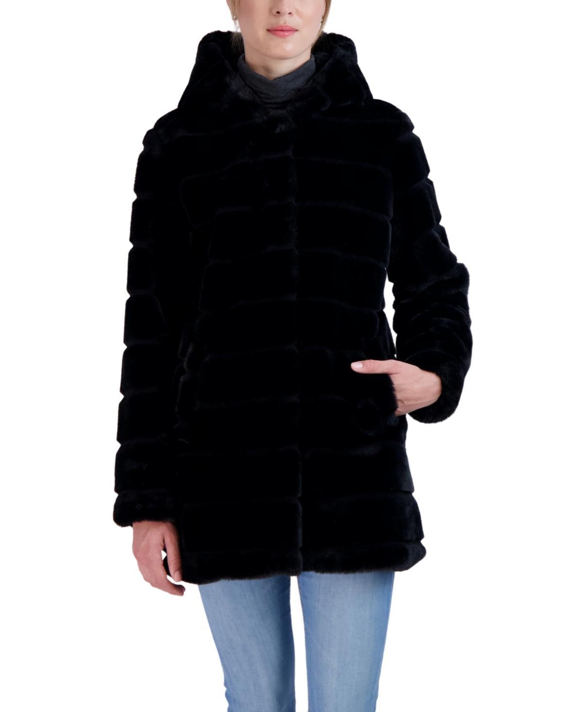 Women's Sebby Collection Hooded Reversible Faux-Fur Coat, Size: Large, Beige Product Image