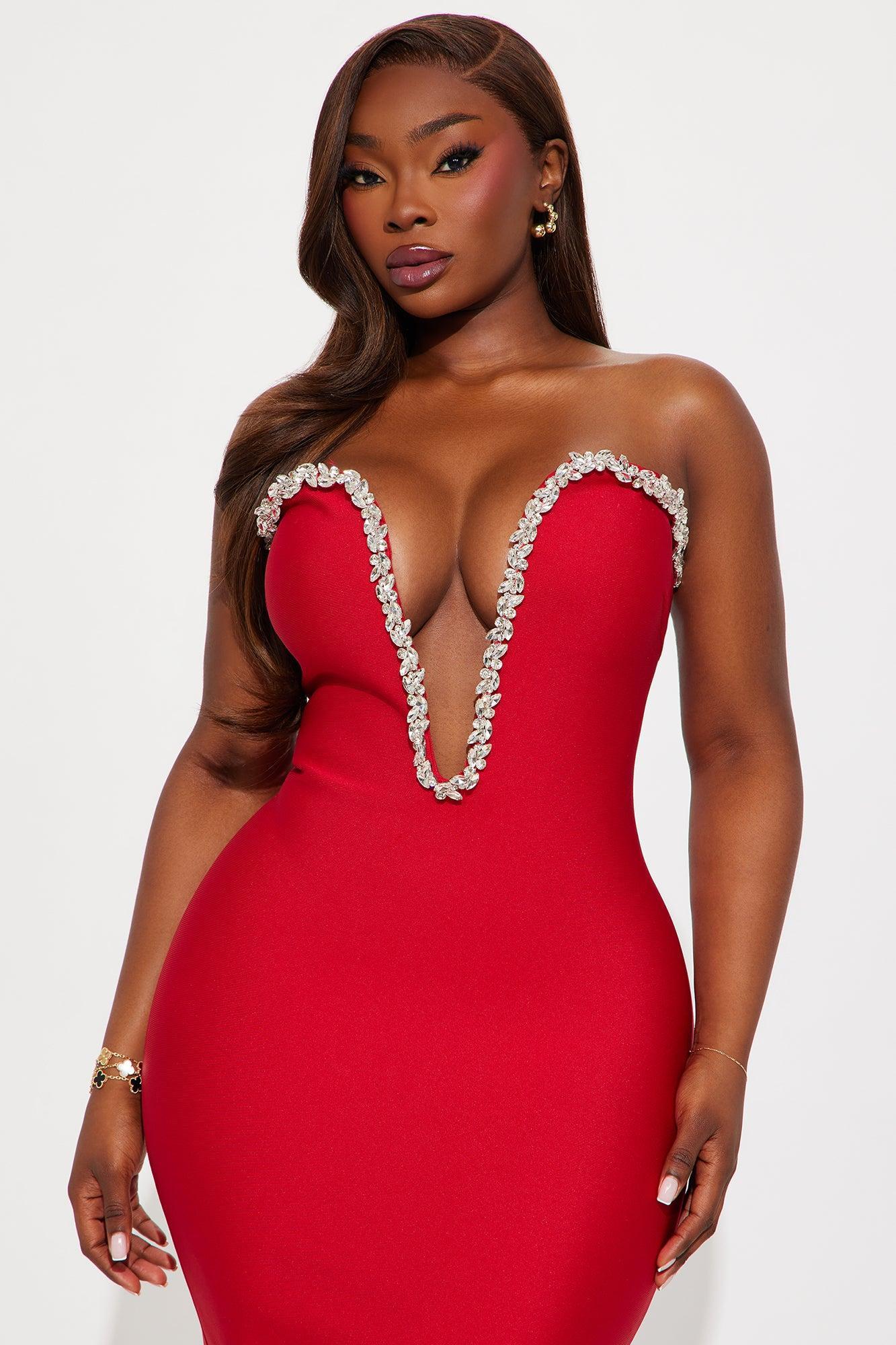 Sweetest Heart Embellished Midi Dress - Red Product Image