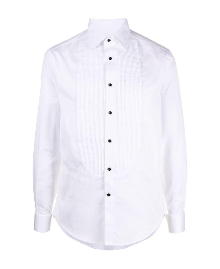 BRUNELLO CUCINELLI Pleated Bib Cotton Shirt In White Product Image