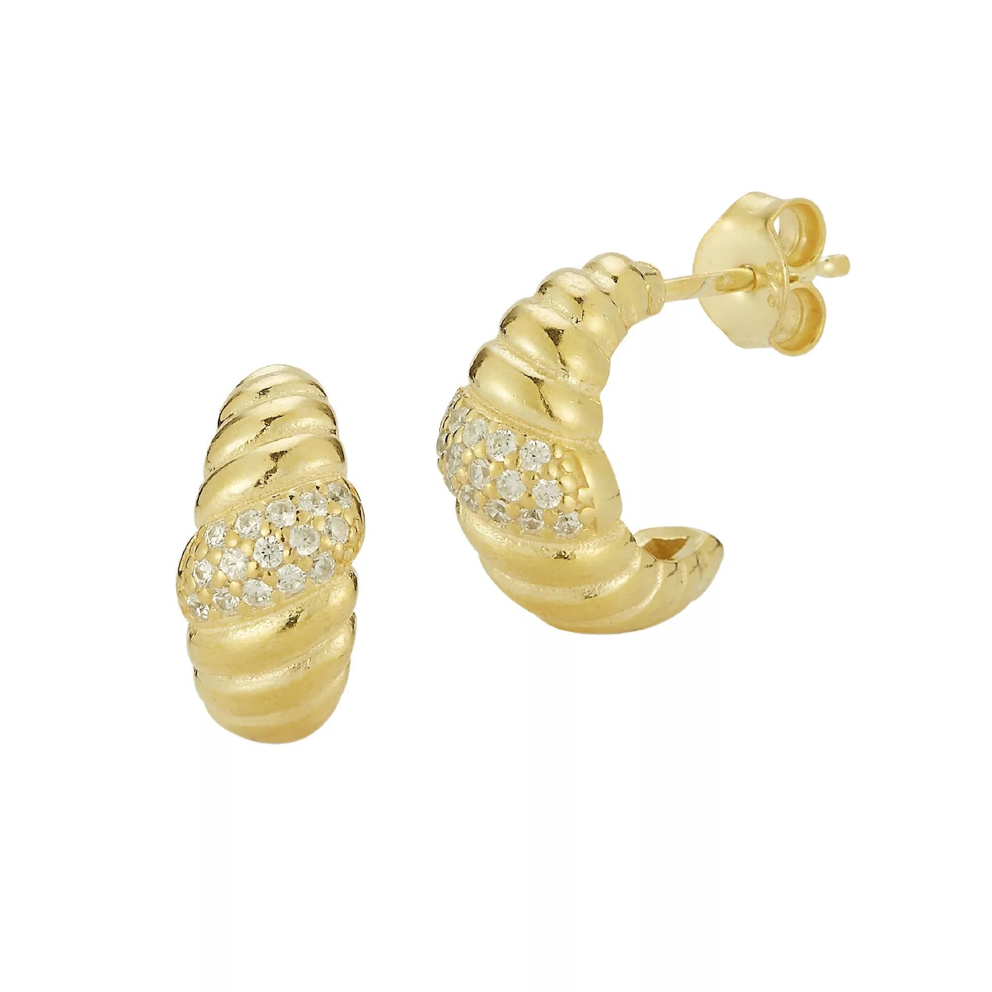 Sunkissed Sterling Cubic Zirconia Croissant Huggie Hoop Earrings, Women's, Gold Tone Product Image