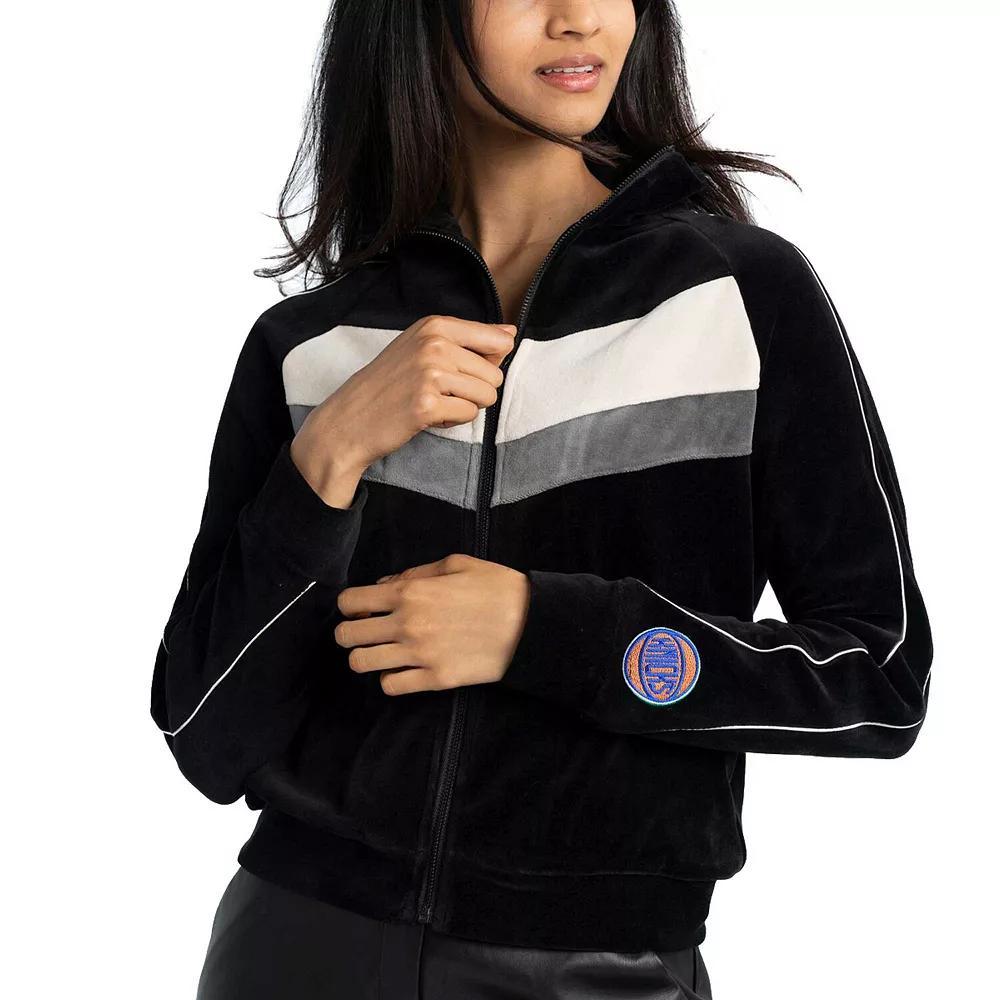 Women's Lusso Black New York Knicks Nixie Chevron Color-Block Raglan Full-Zip Track Jacket, Size: Large Product Image