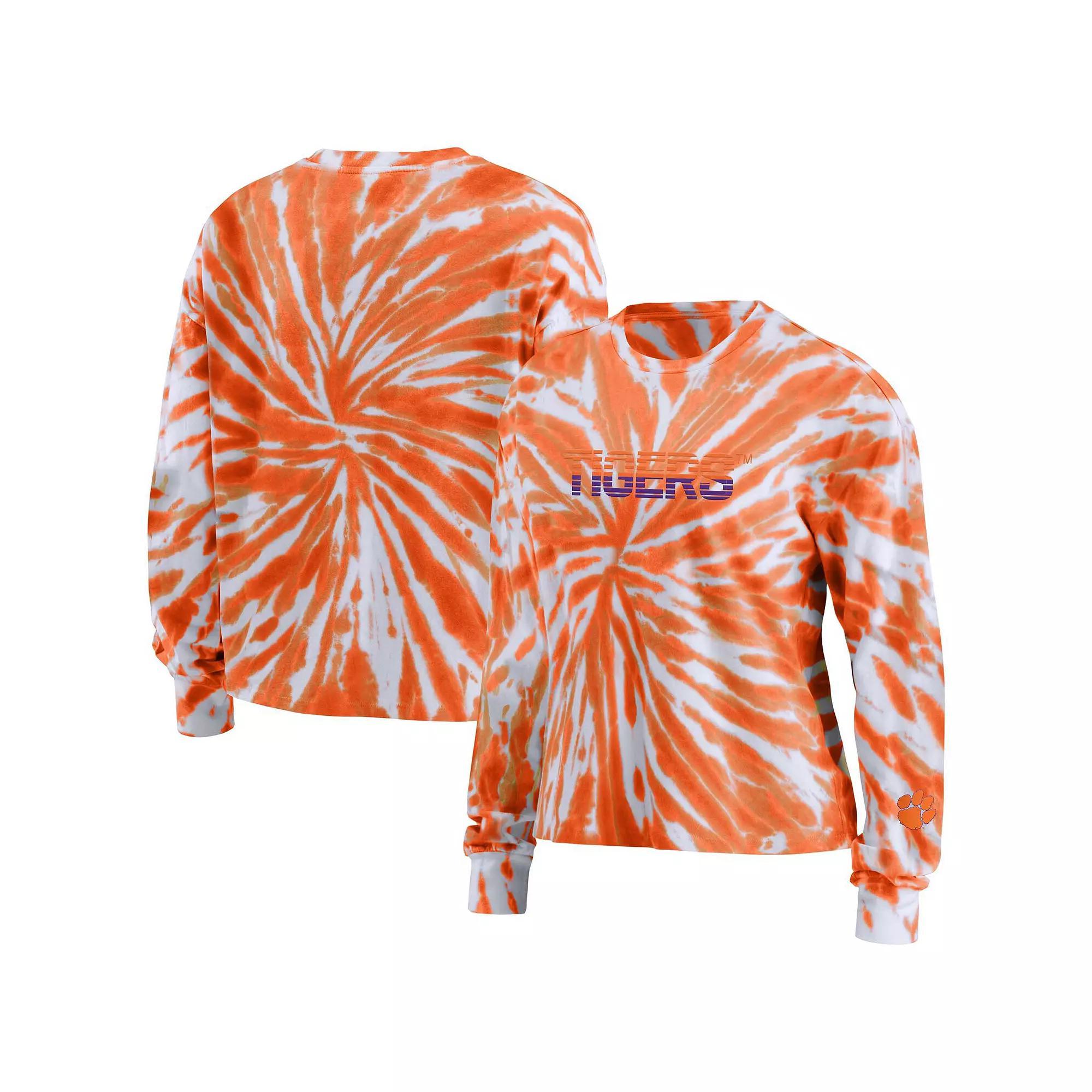 Women's WEAR by Erin Andrews Orange Clemson Tigers Tie-Dye Long Sleeve T-Shirt, Size: Small Product Image