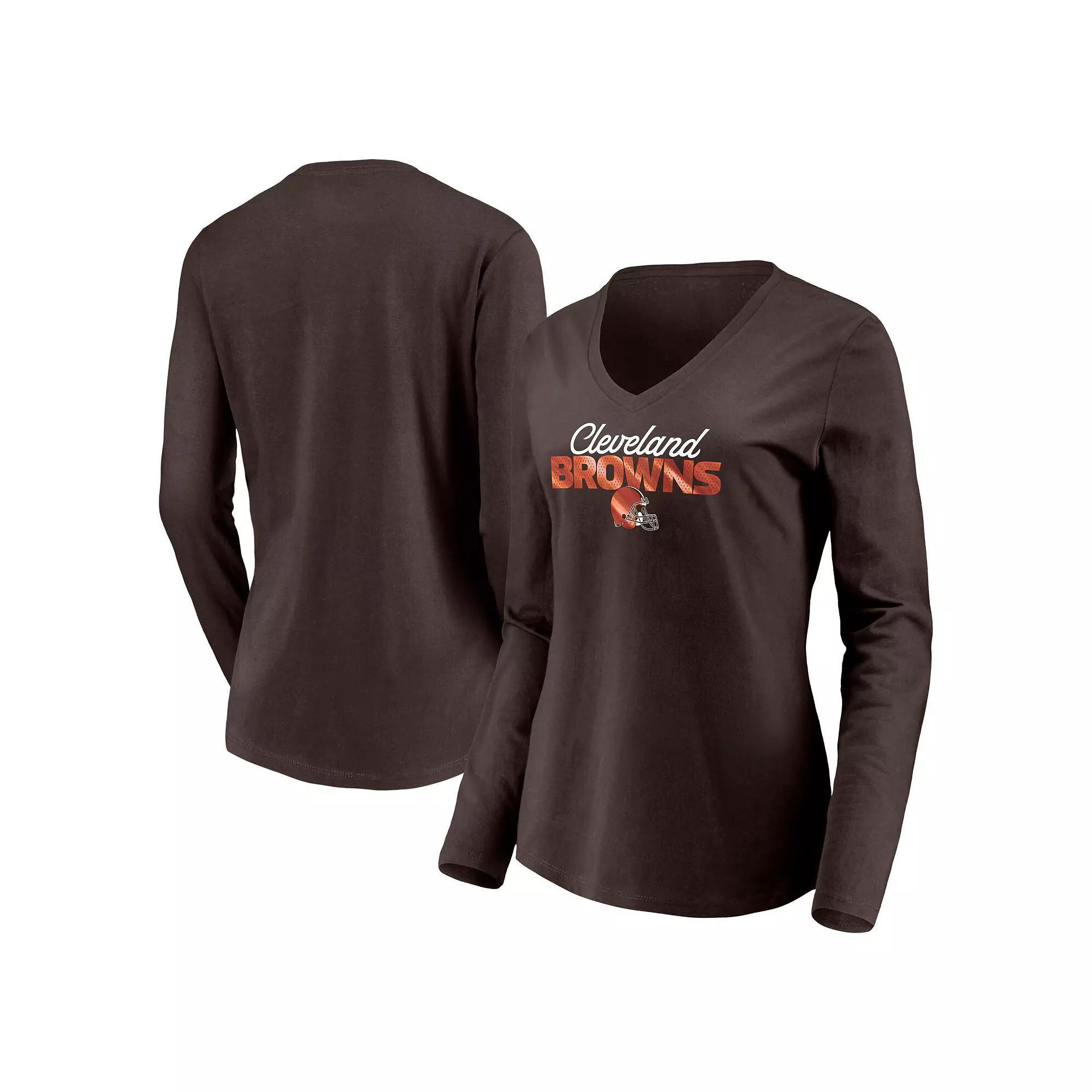 Women's Fanatics Brown Cleveland Browns Highly Valued Long Sleeve V-Neck T-Shirt, Size: Small Product Image