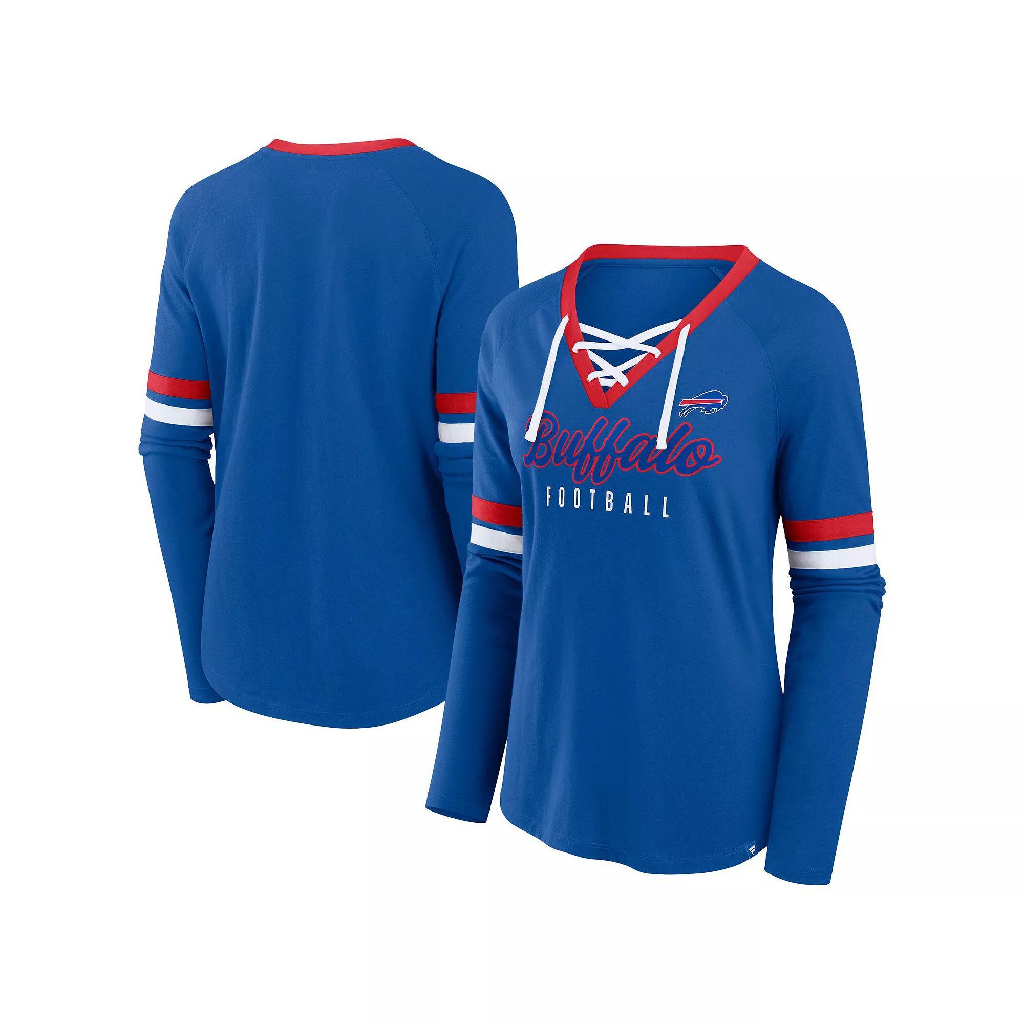 Women's Fanatics Royal Buffalo Bills Plus Size Lace-Up V-Neck Long Sleeve T-Shirt, Size: 1XL, Blue Product Image