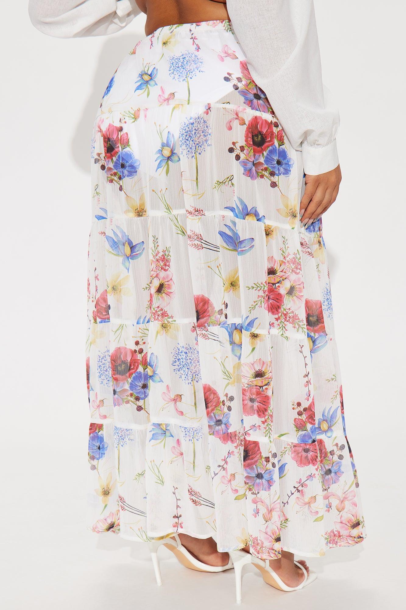 Florence Sheer Tiered Floral Maxi Skirt - White/combo Product Image