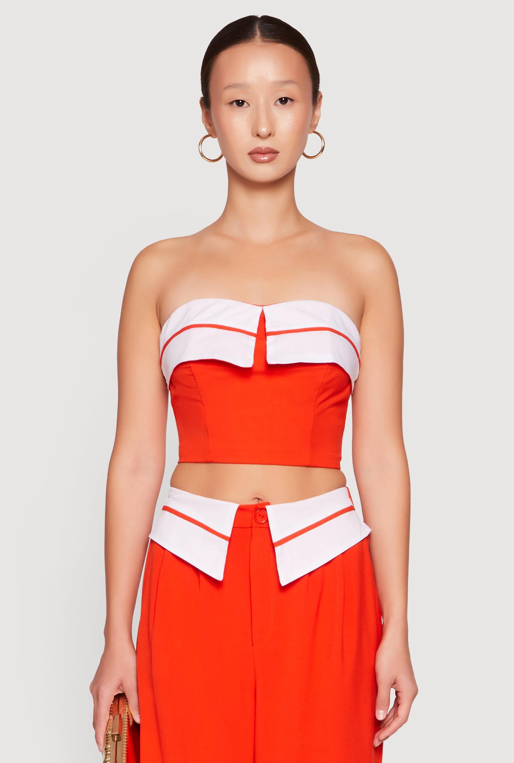 Womens Contrast Trim Fold Over Crop Top Product Image