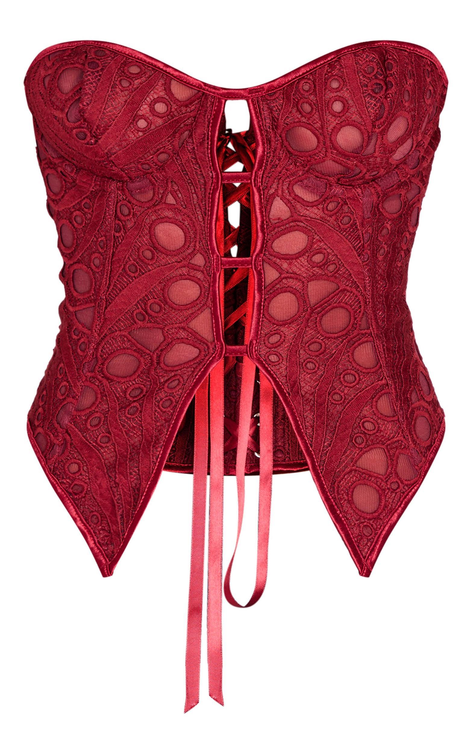 Burgundy Textured Sheer Floral Split Hem Corset Product Image
