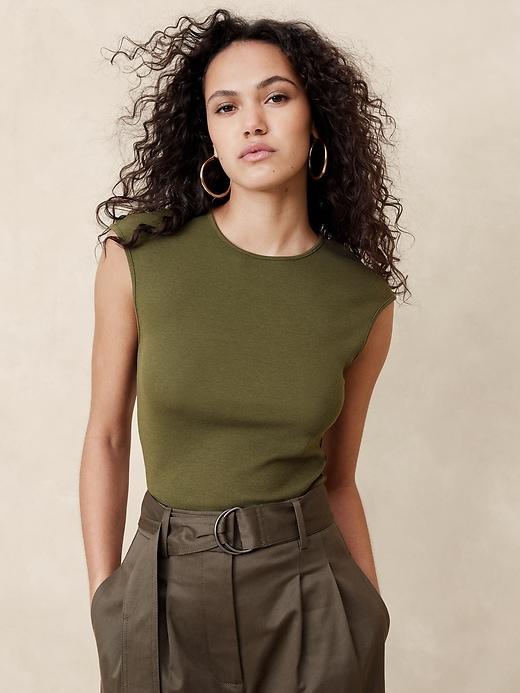 Ribbed Cap-Sleeve T-Shirt Product Image