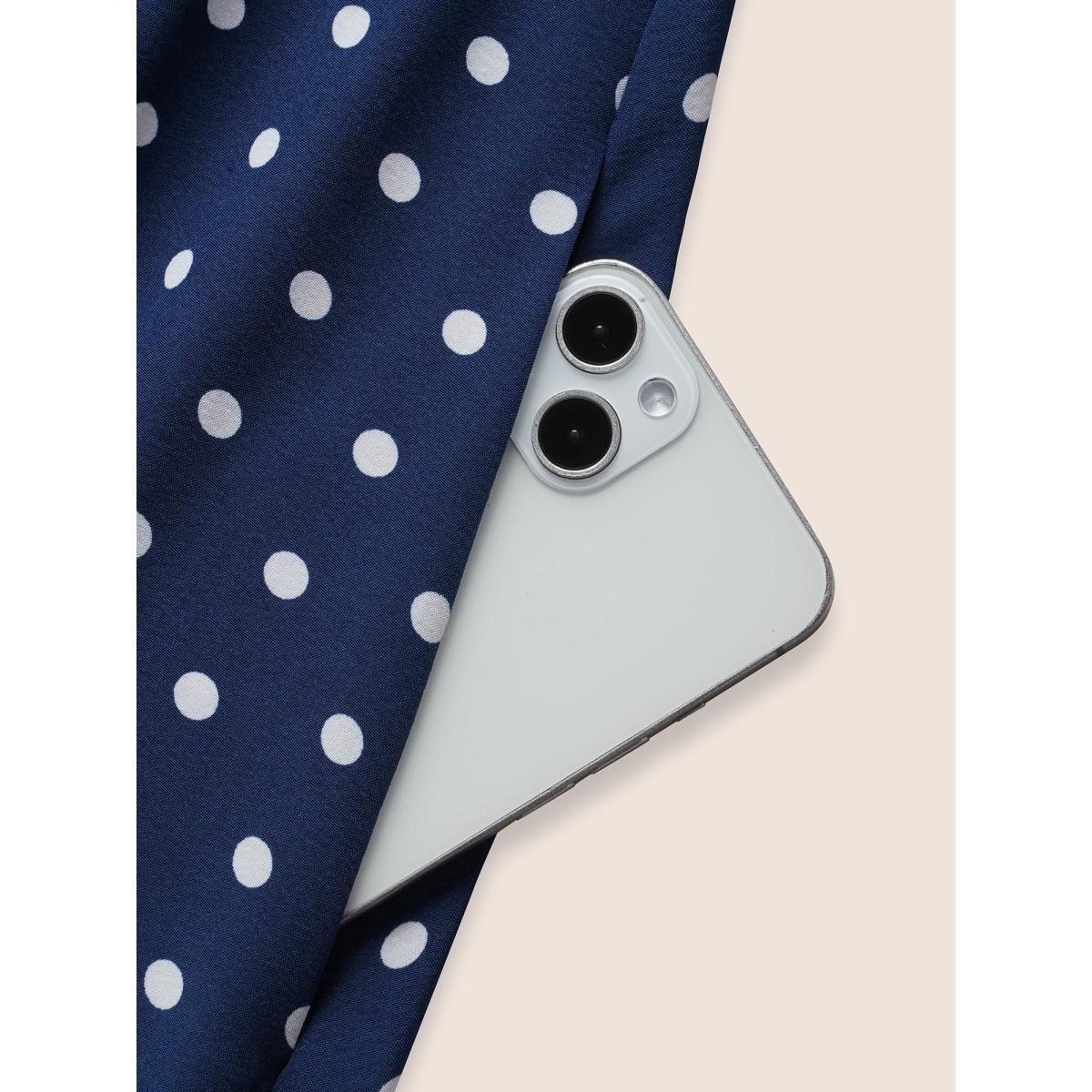 Plus Size Polka Dot Ruffle Cap Sleeve Button Detail Dress Navy Women Elegant Gathered V-neck Cap Sleeve Curvy BloomChic 28/5X Product Image
