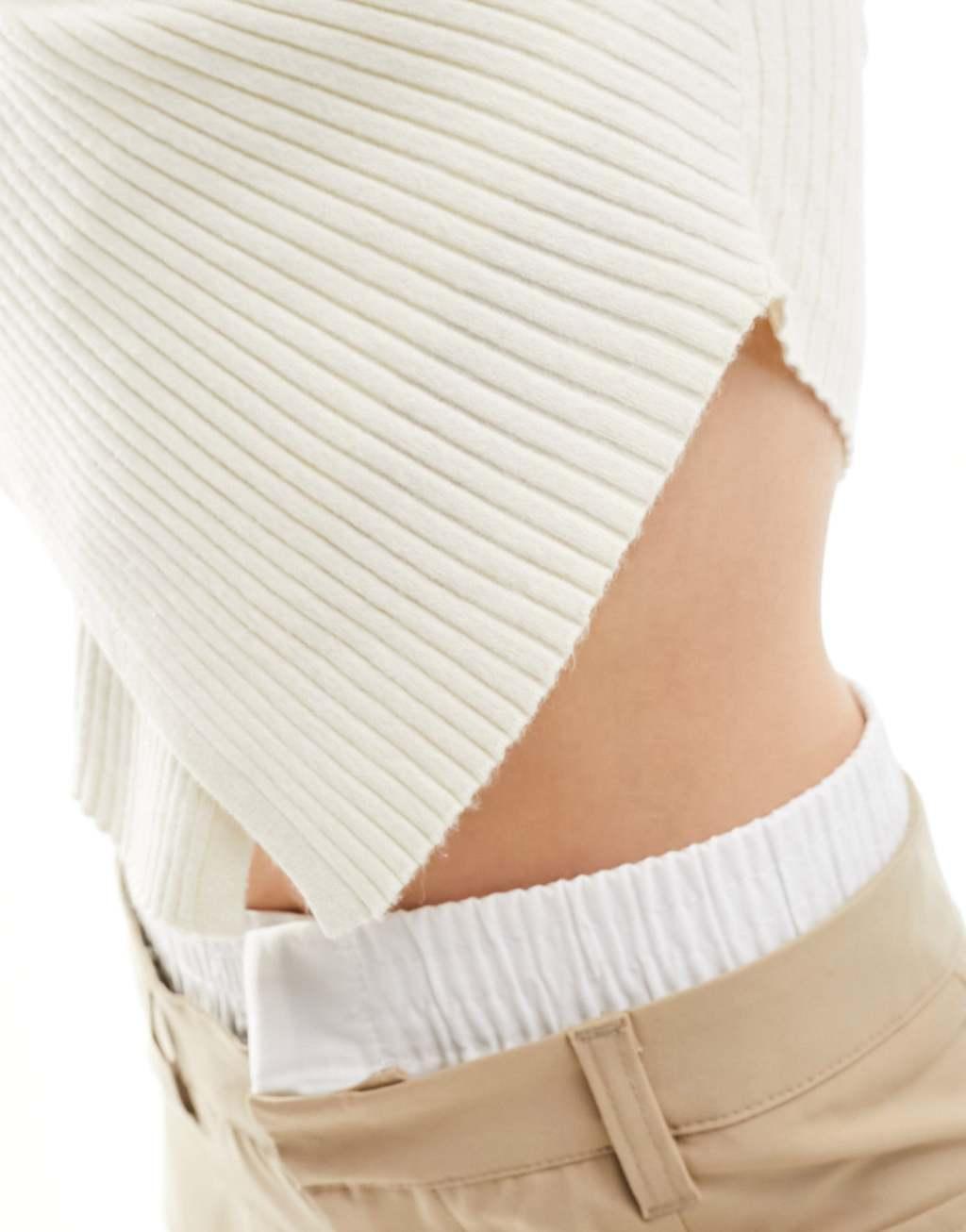 Miss Selfridge wrap over rib knit top Product Image
