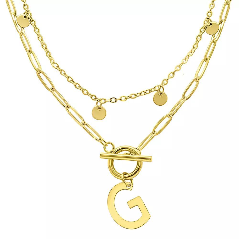 Adornia 14k Gold Plated Layered Initial Toggle Necklace, Women's, Size: 17-19" ADJ, B Product Image