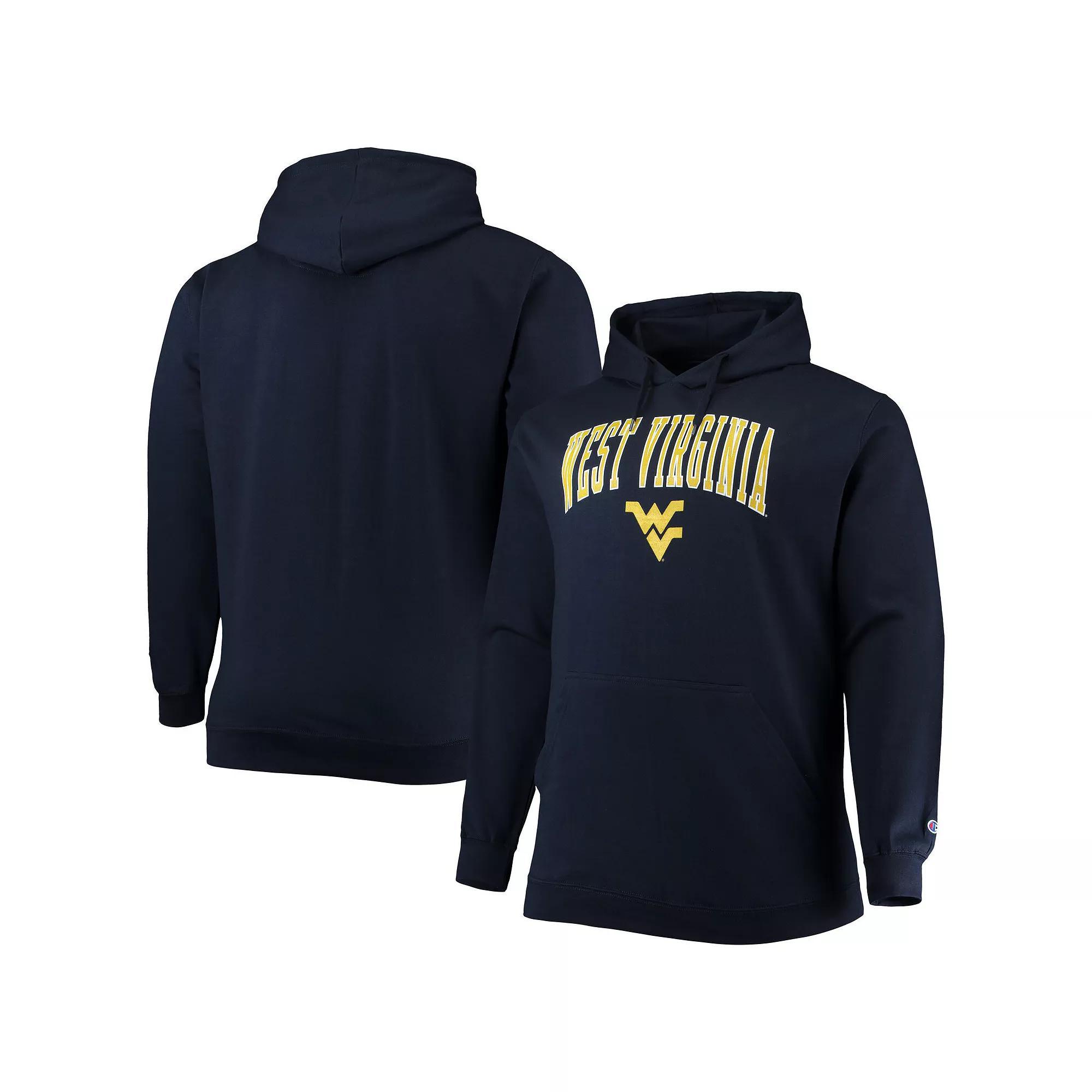 Men's Champion Navy West Virginia Mountaineers Big & Tall Arch Over Logo Powerblend Pullover Hoodie, Size: 2XLT, Blue Product Image