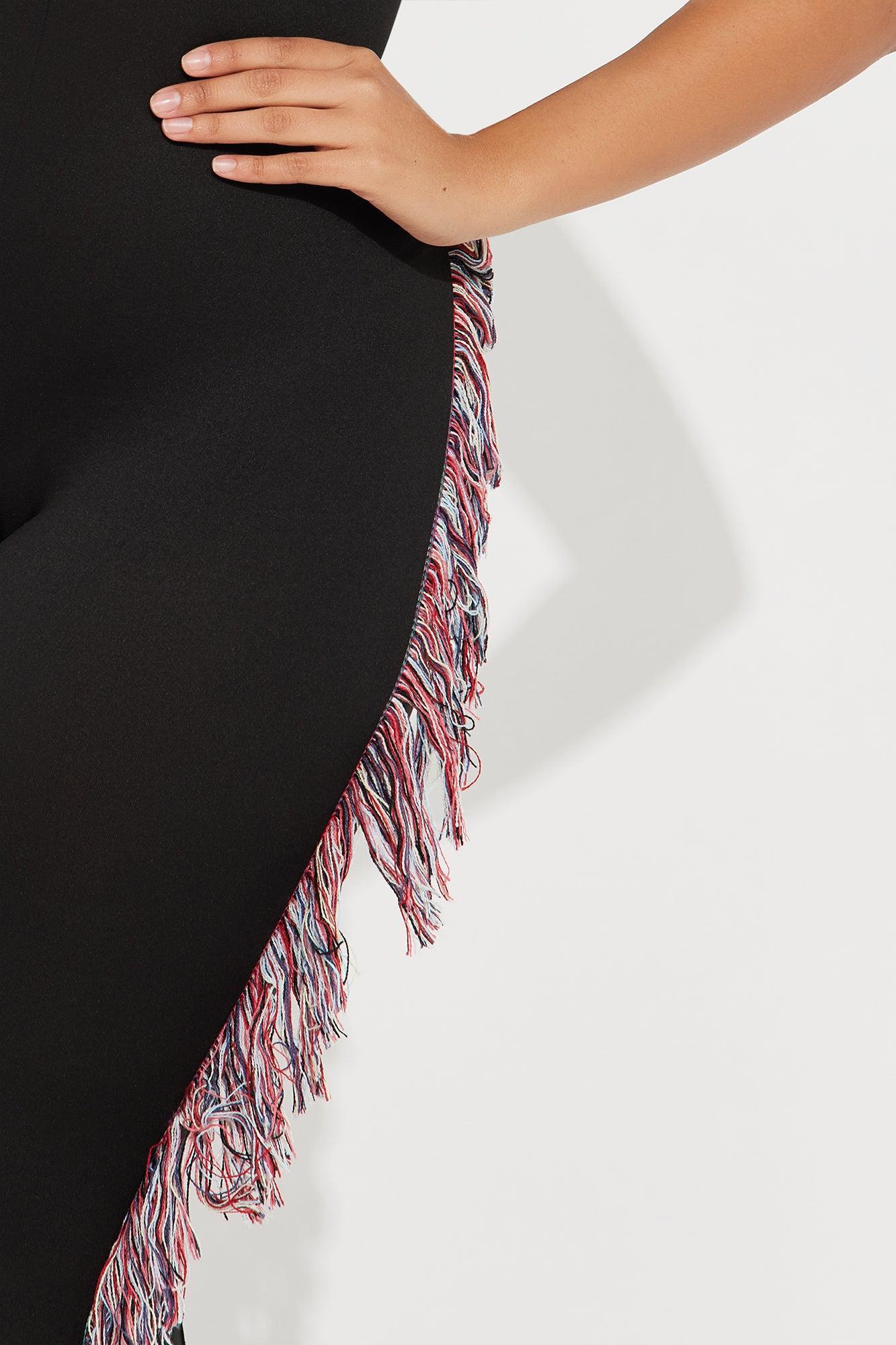 All At Once Fringe Jumpsuit - Black Product Image
