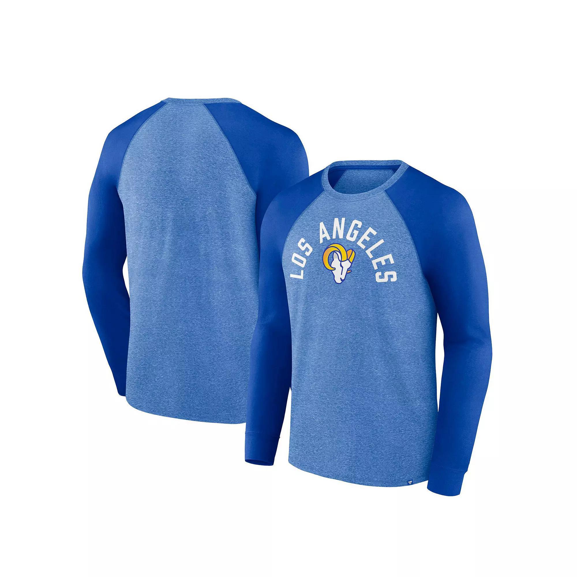Men's Fanatics Heather Royal Los Angeles Rams Arc Away Tri-Blend Raglan Long Sleeve T-Shirt, Size: Large, Blue Product Image