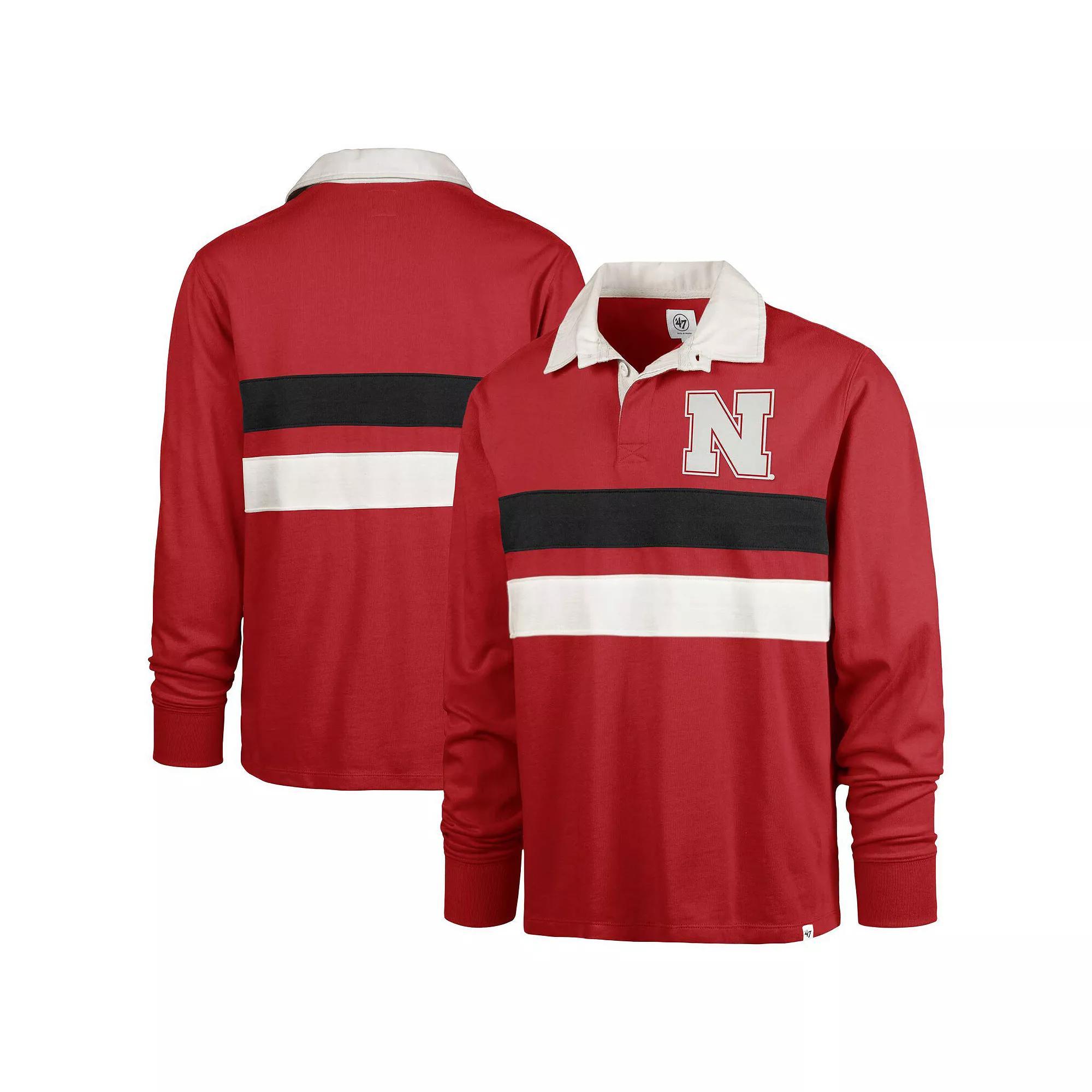 Men's '47 Scarlet Nebraska Huskers Clubhouse Knox Thames Long Sleeve Rugby Polo, Size: Medium, Red Product Image