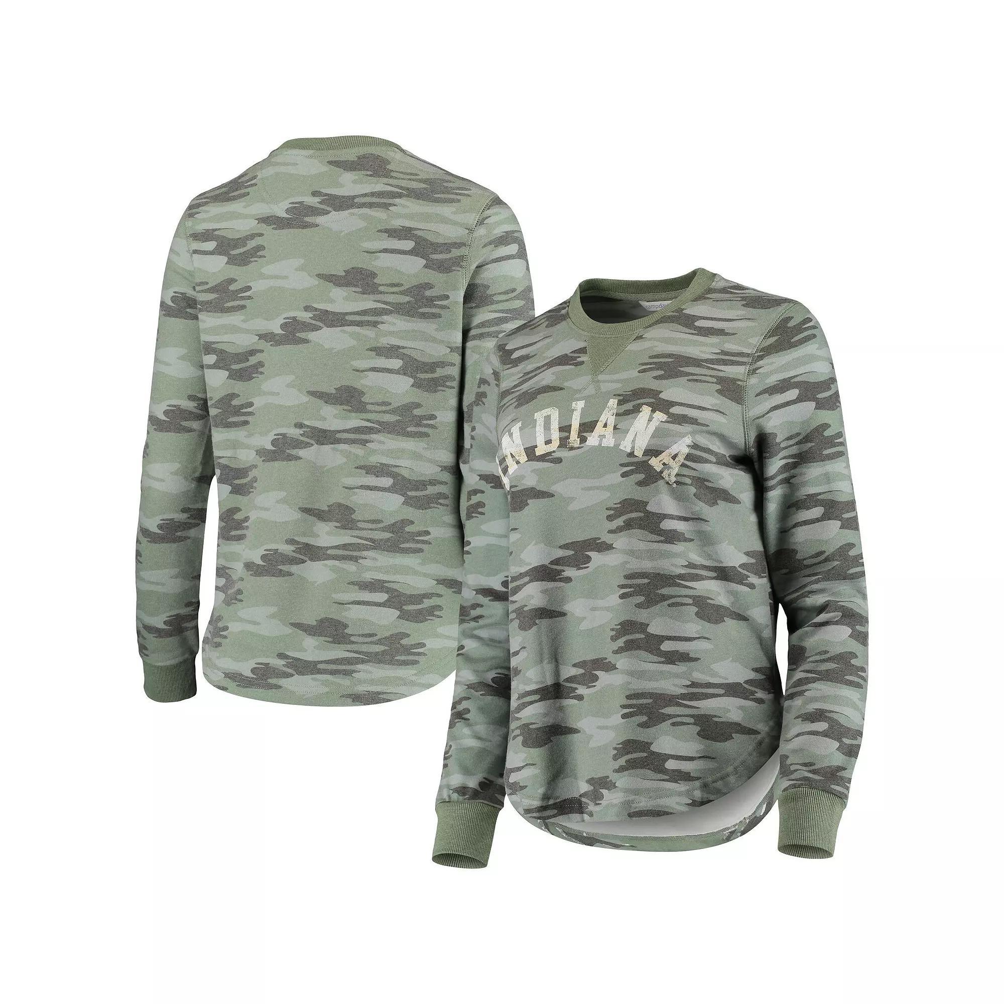 Women's Camo Indiana Hoosiers Comfy Pullover Sweatshirt, Size: XL, Green Product Image