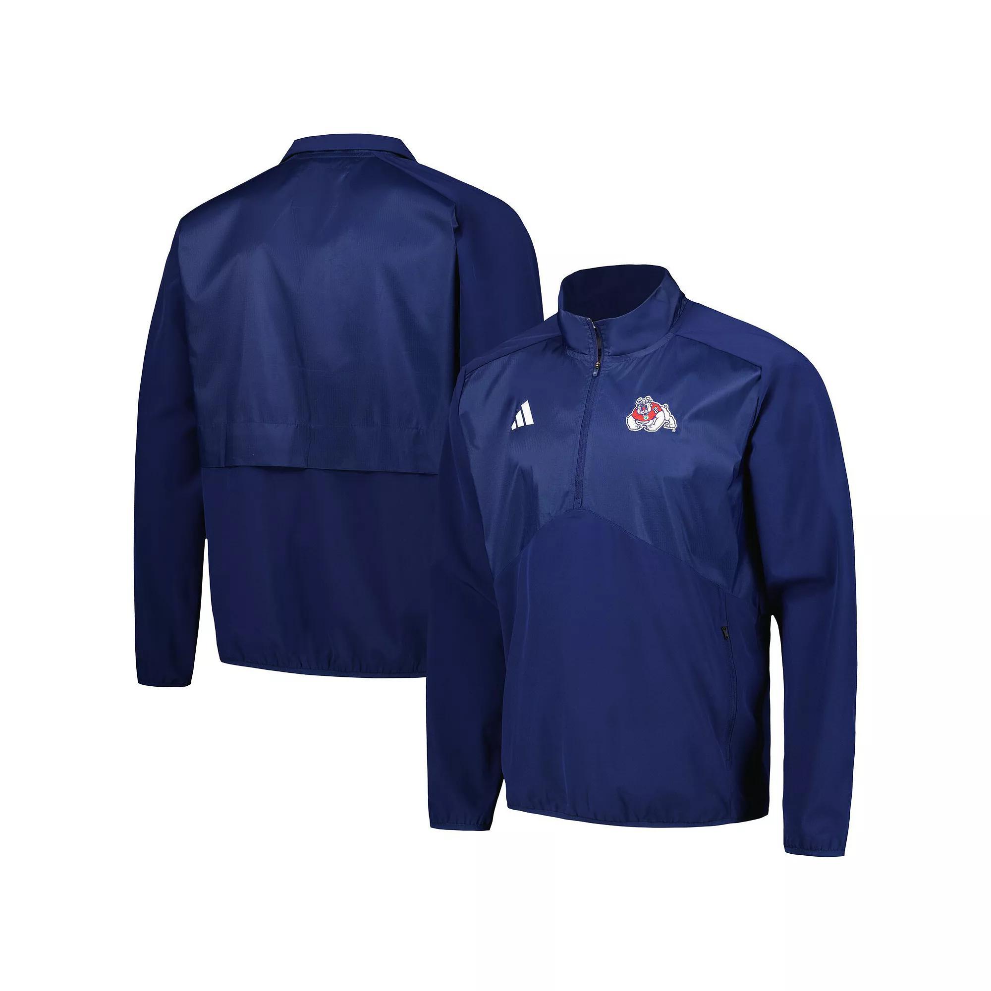 Men's adidas Navy Fresno State Bulldogs Sideline AEROREADY Raglan Quarter-Zip Jacket, Size: Medium, Csf Blue Product Image