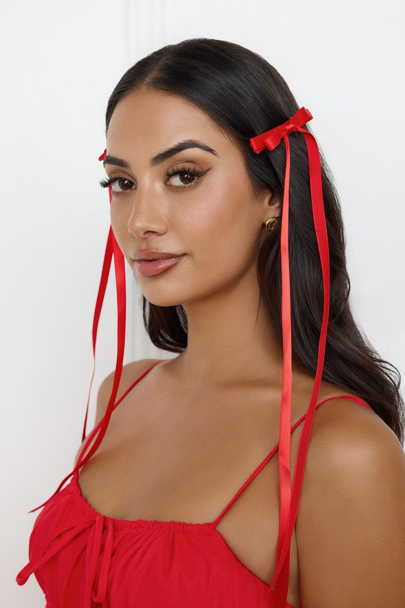 Long Bow Hair Clips Red Product Image