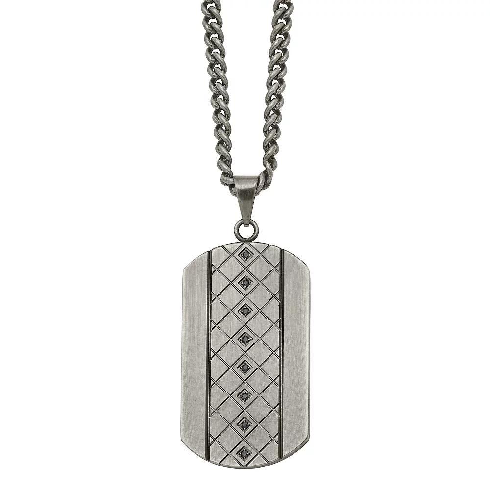 Mens Stainless Steel Black Cubic Zirconia Dog Tag Necklace Product Image