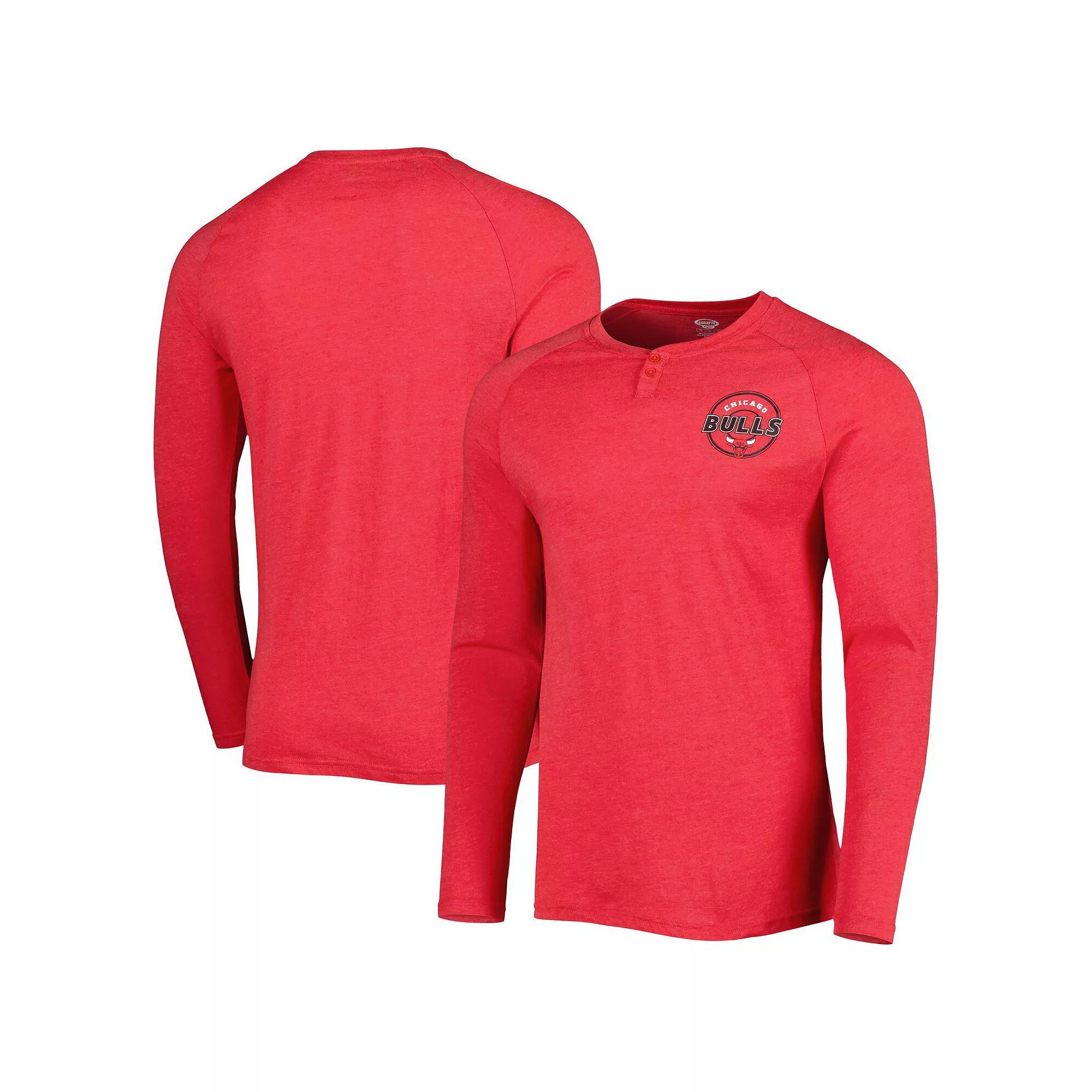 Men's Concepts Sport Heathered Red Chicago Bulls Left Chest Henley Raglan Long Sleeve T-Shirt, Size: Small Product Image