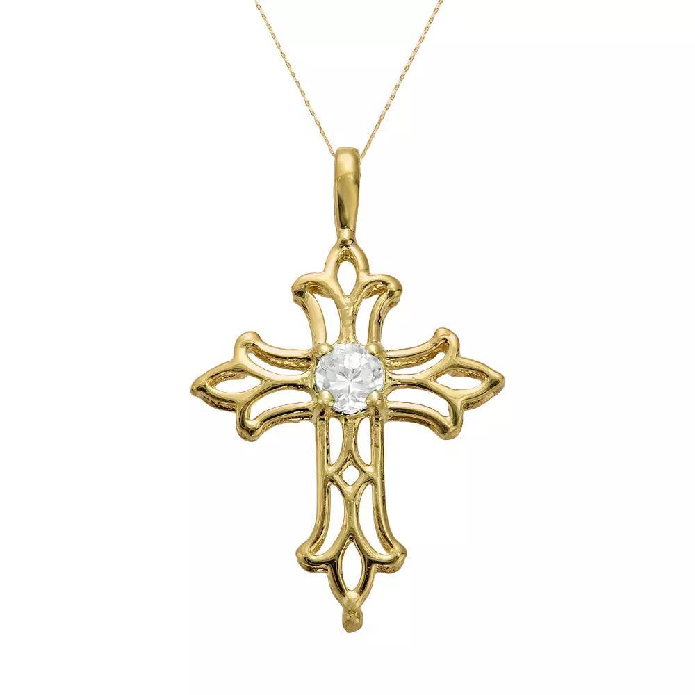Gemminded 10k Gold White Topaz Filigree Cross Pendant, Women's, Size: 18" Product Image